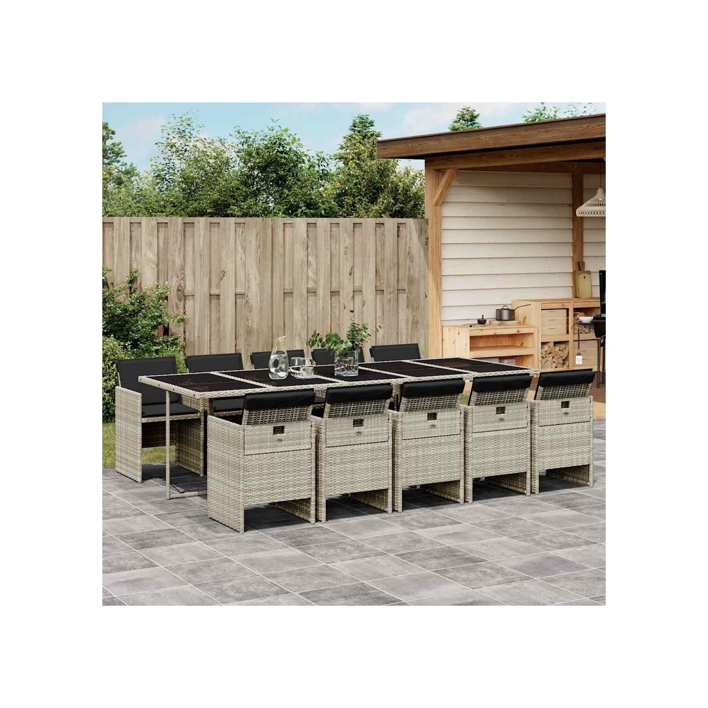 Ensemble à manger de jardin 11pcs avec coussins gris poly rotin