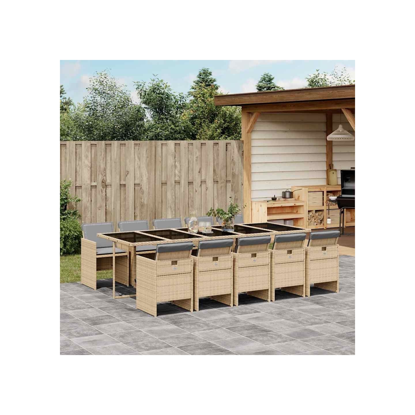 Ensemble à manger de jardin et coussins 11 pcs mélange beige