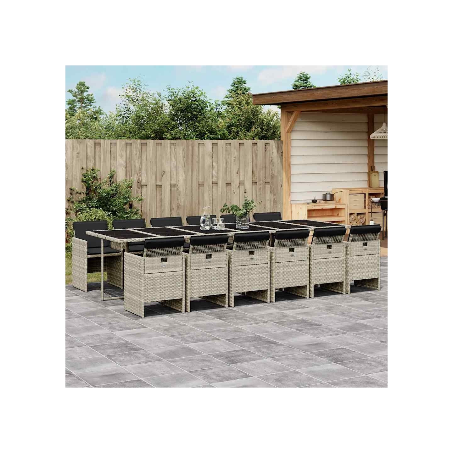 Ensemble à manger de jardin et coussins 13 pcs gris clair rotin