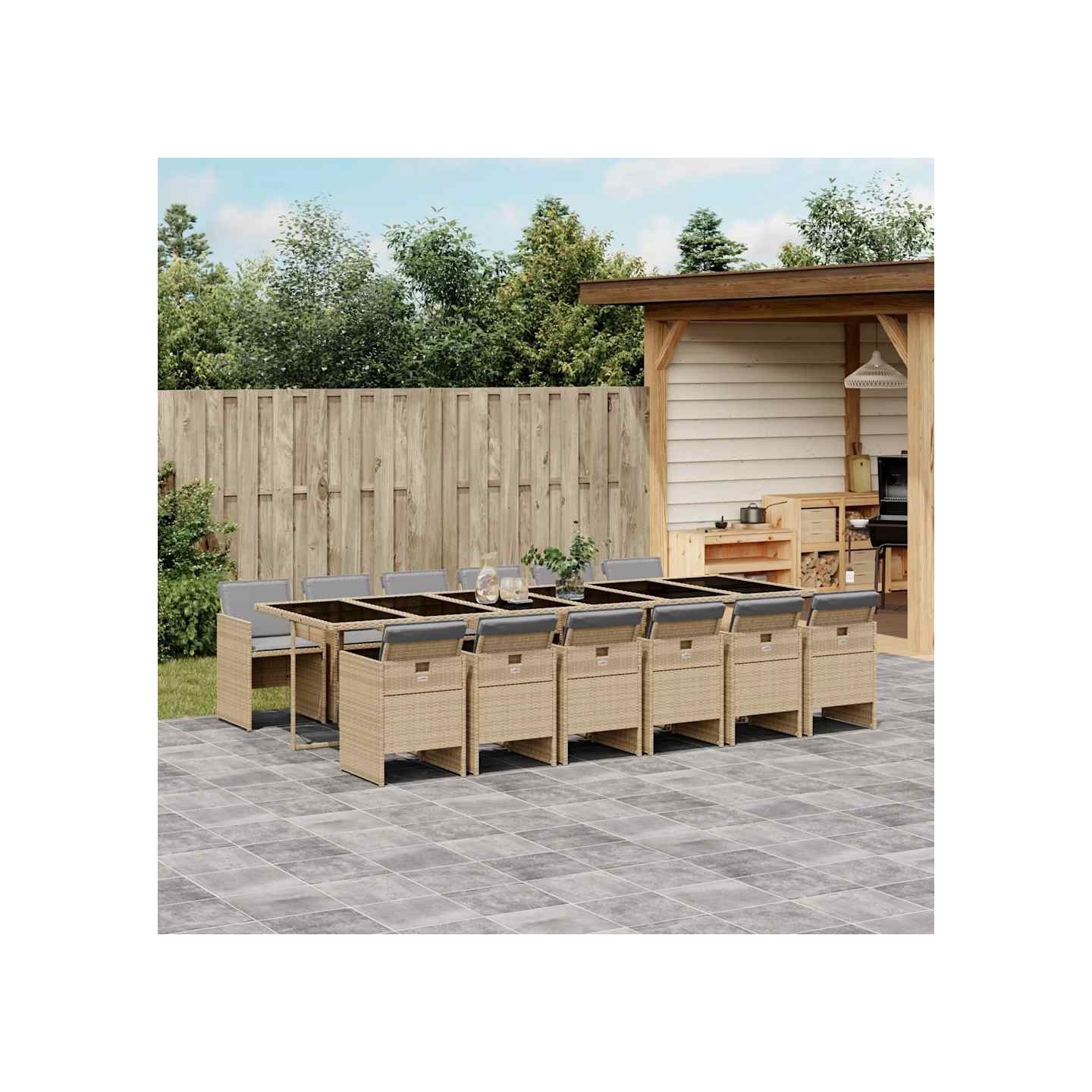 Ensemble à manger de jardin coussins 13 pcs mélange beige rotin