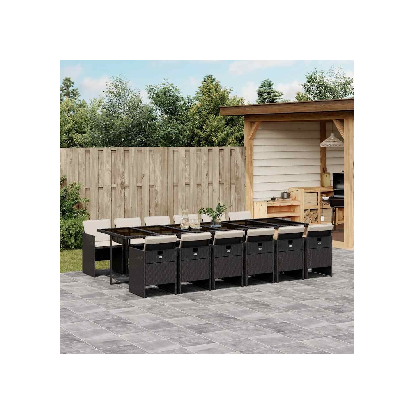 Ensemble à manger de jardin 13 pcs coussins noir résine tressée