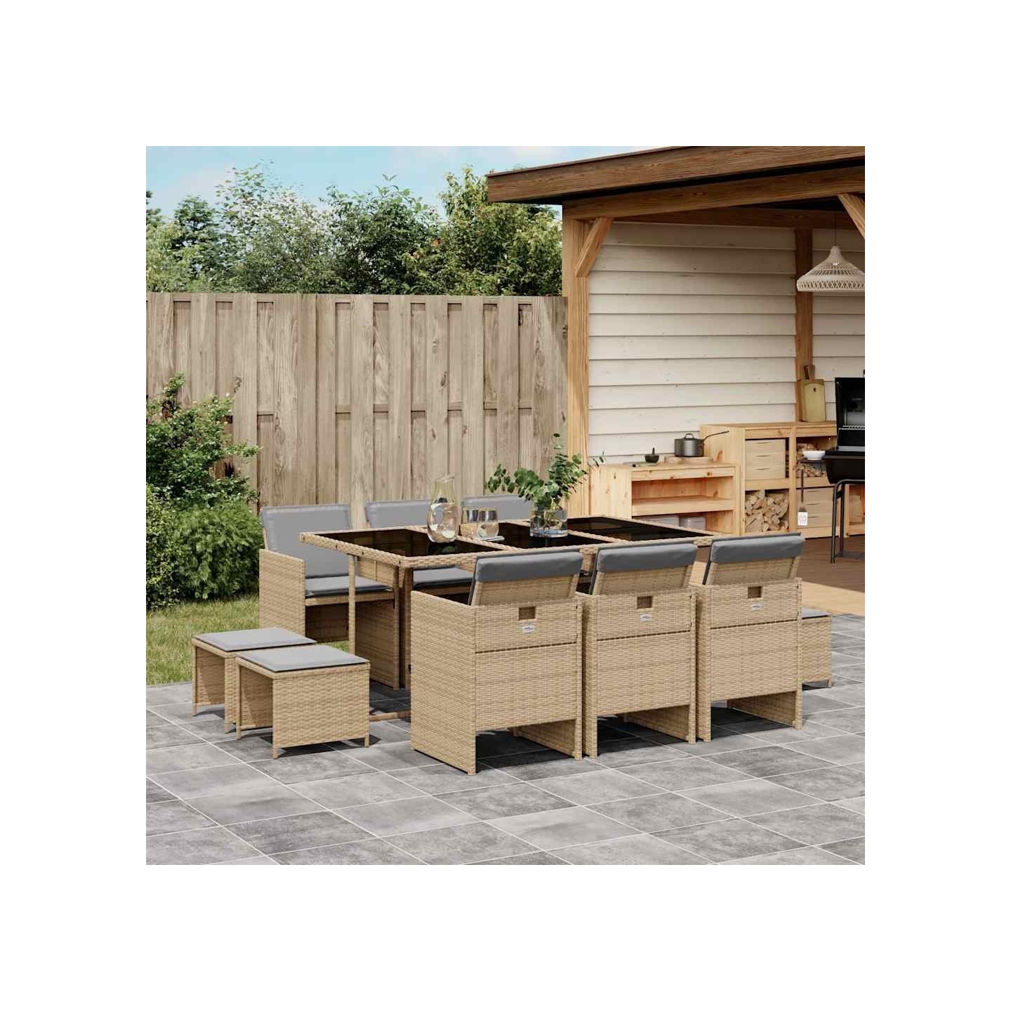 Ensemble à manger de jardin et coussins 11 pcs mélange beige