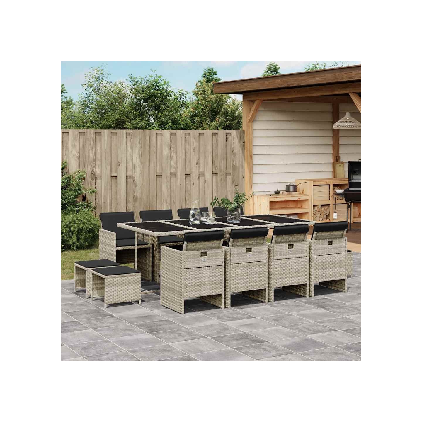 Ensemble à manger de jardin et coussins 13 pcs gris clair rotin
