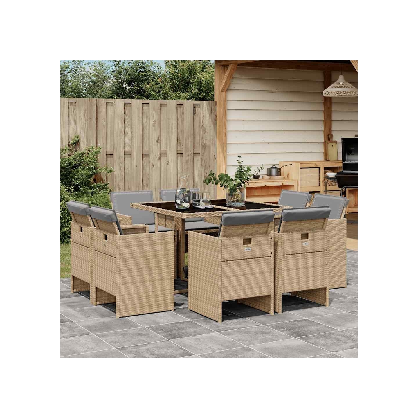 Ensemble à manger de jardin et coussins 9 pcs mélange beige
