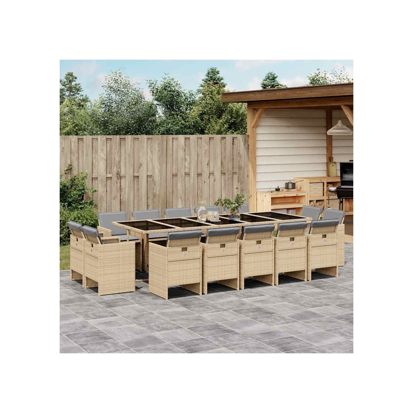 Ensemble à manger de jardin et coussins 15 pcs mélange beige