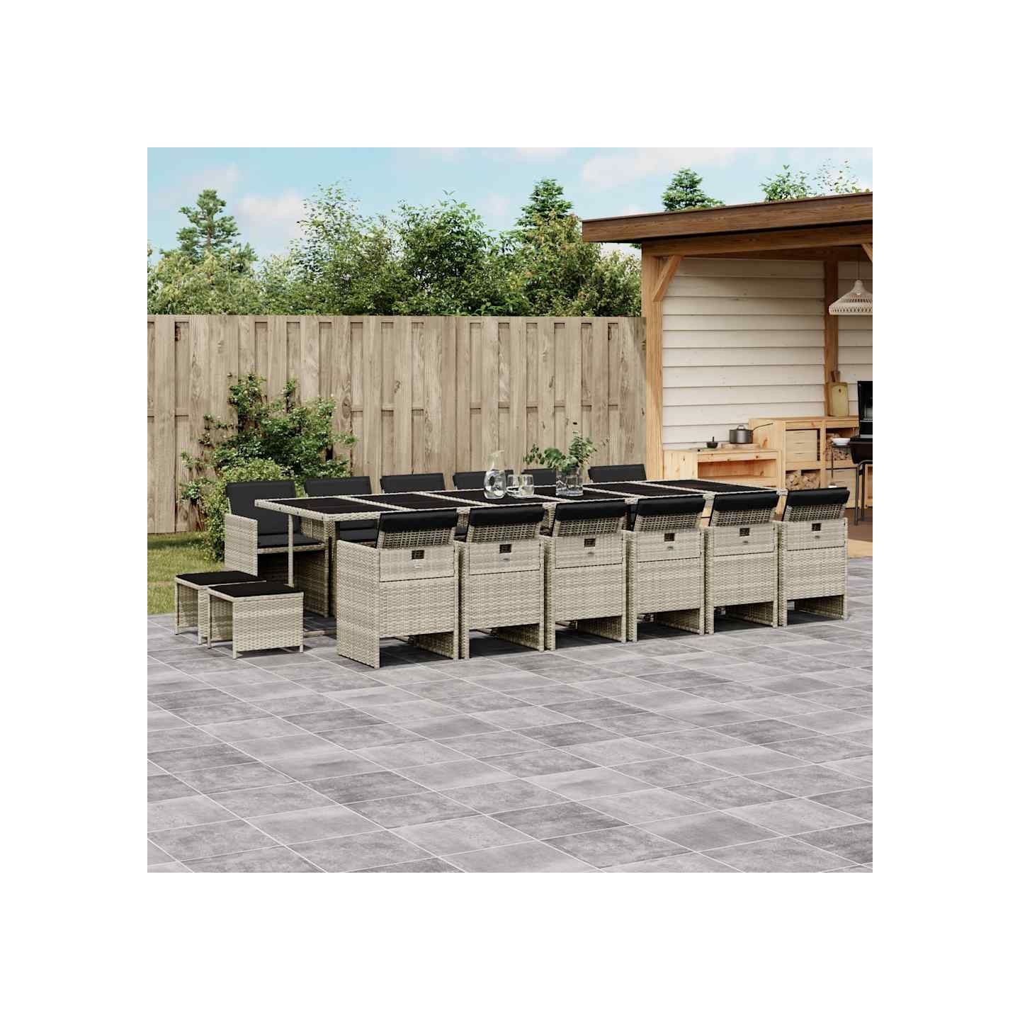 Ensemble à manger de jardin et coussins 17 pcs gris clair rotin
