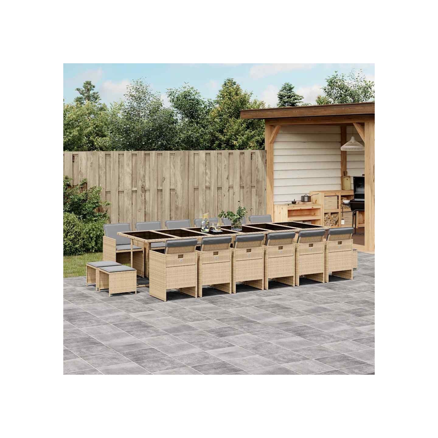 Ensemble à manger de jardin et coussins 17 pcs mélange beige