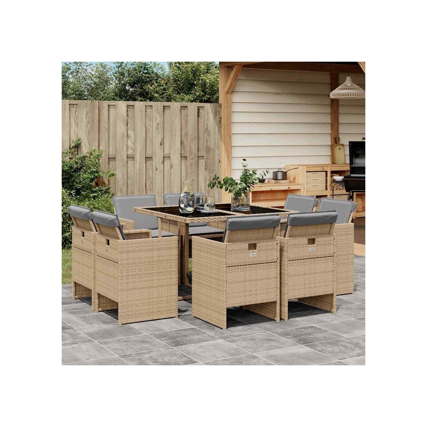 Ensemble à manger de jardin et coussins 9 pcs mélange beige