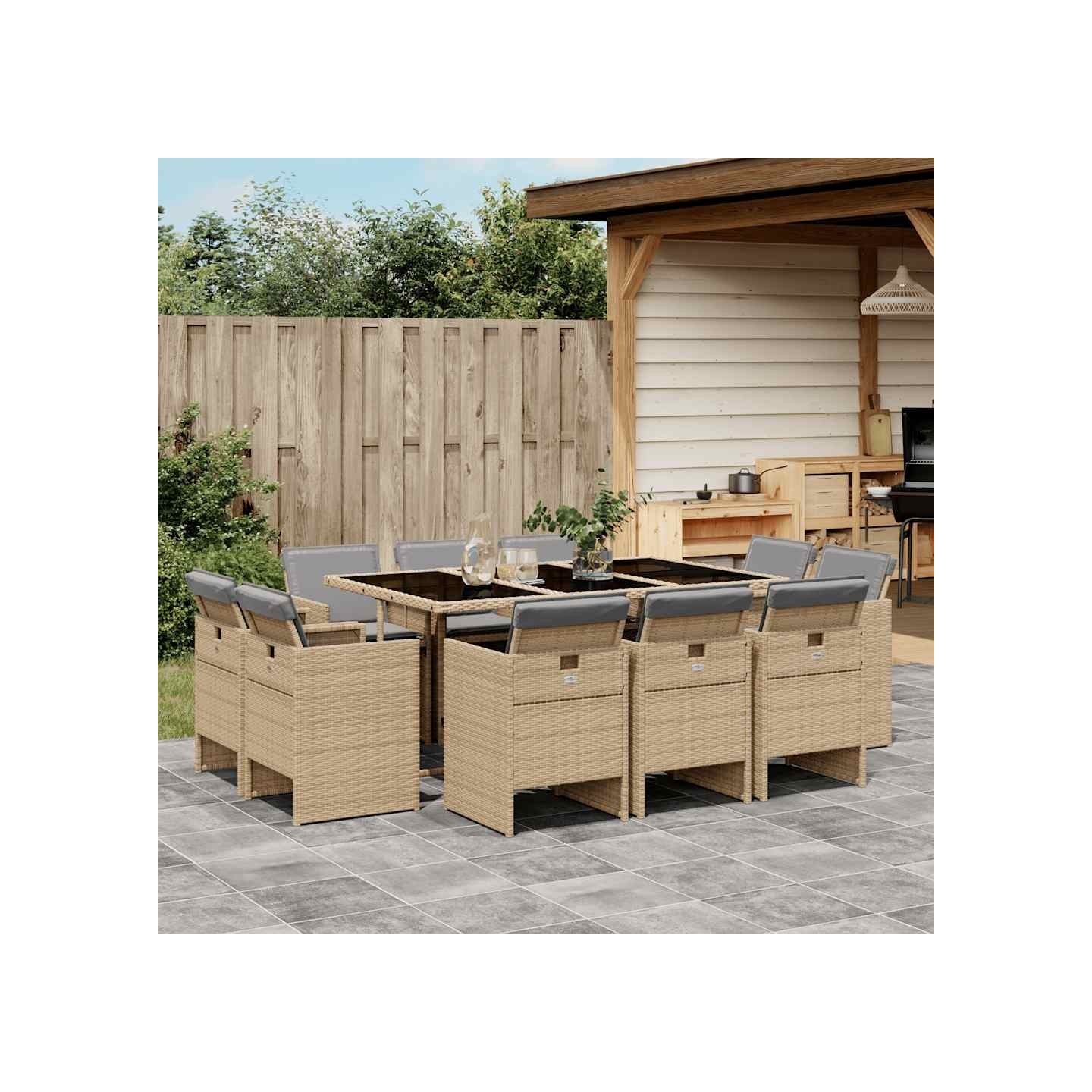Ensemble à manger de jardin et coussins 11 pcs mélange beige