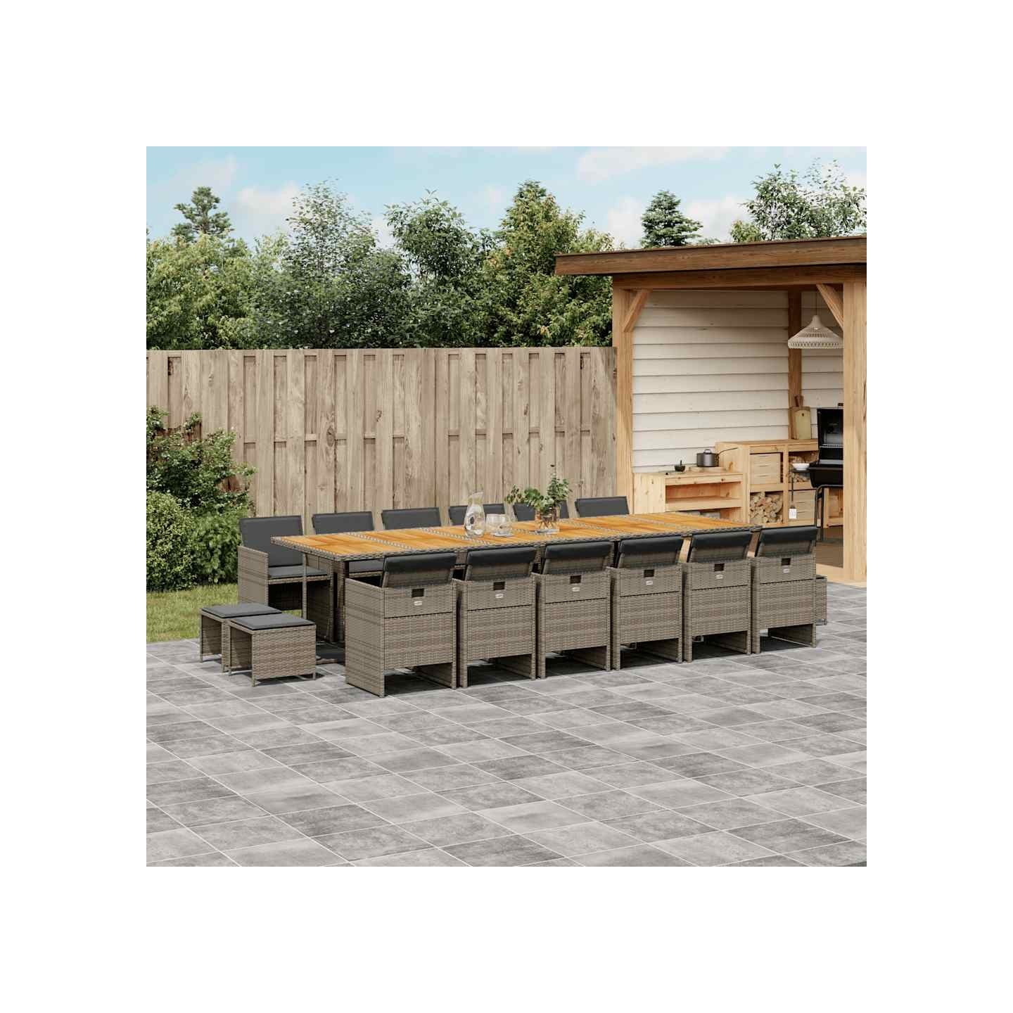Ensemble à manger de jardin 17 pcs et coussins résine tressée