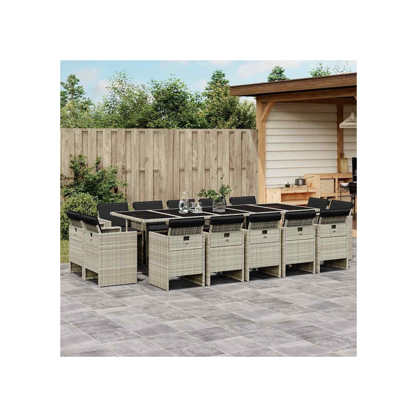 Ensemble à manger de jardin et coussins 15 pcs gris clair rotin