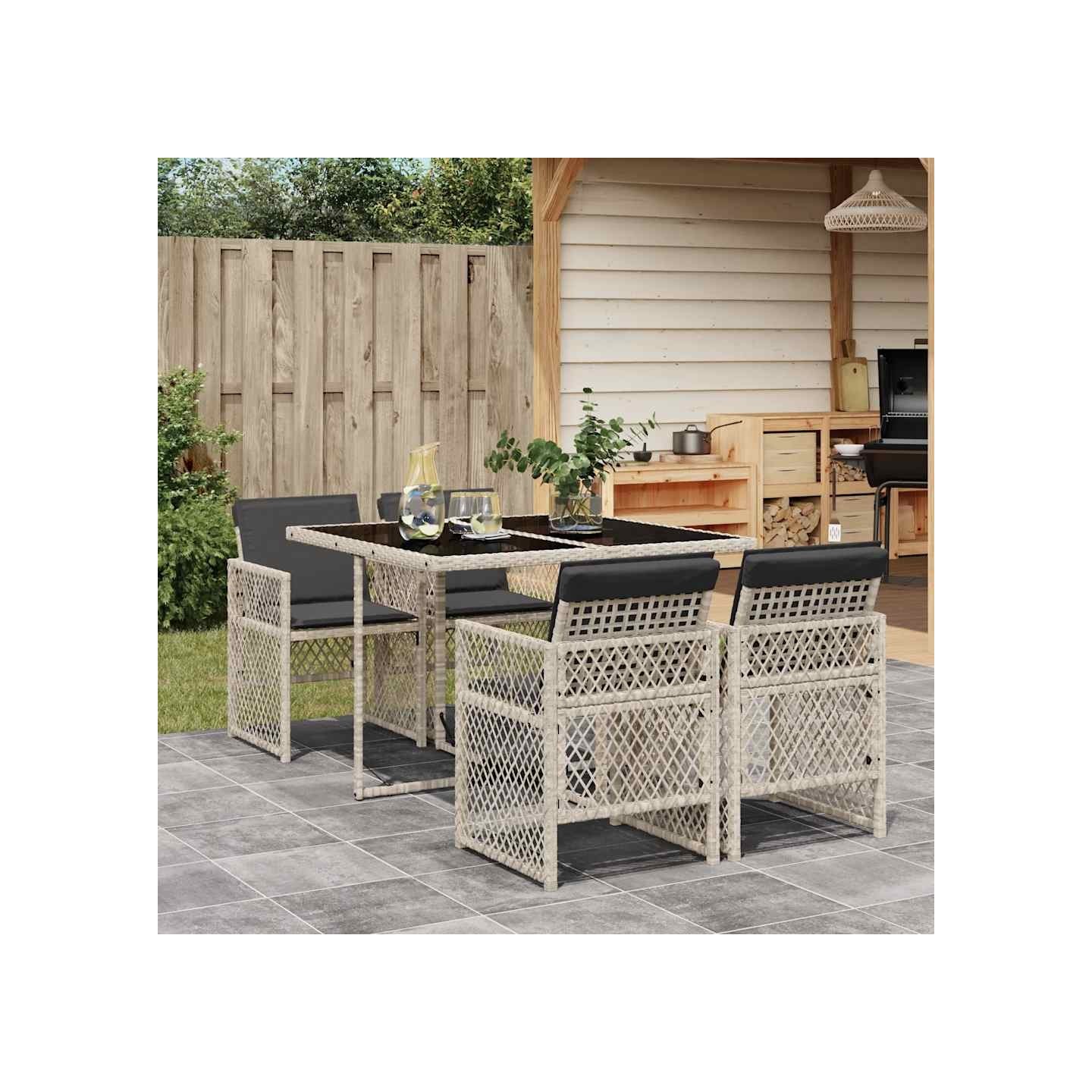 Ensemble à manger de jardin et coussins 5 pcs gris clair rotin
