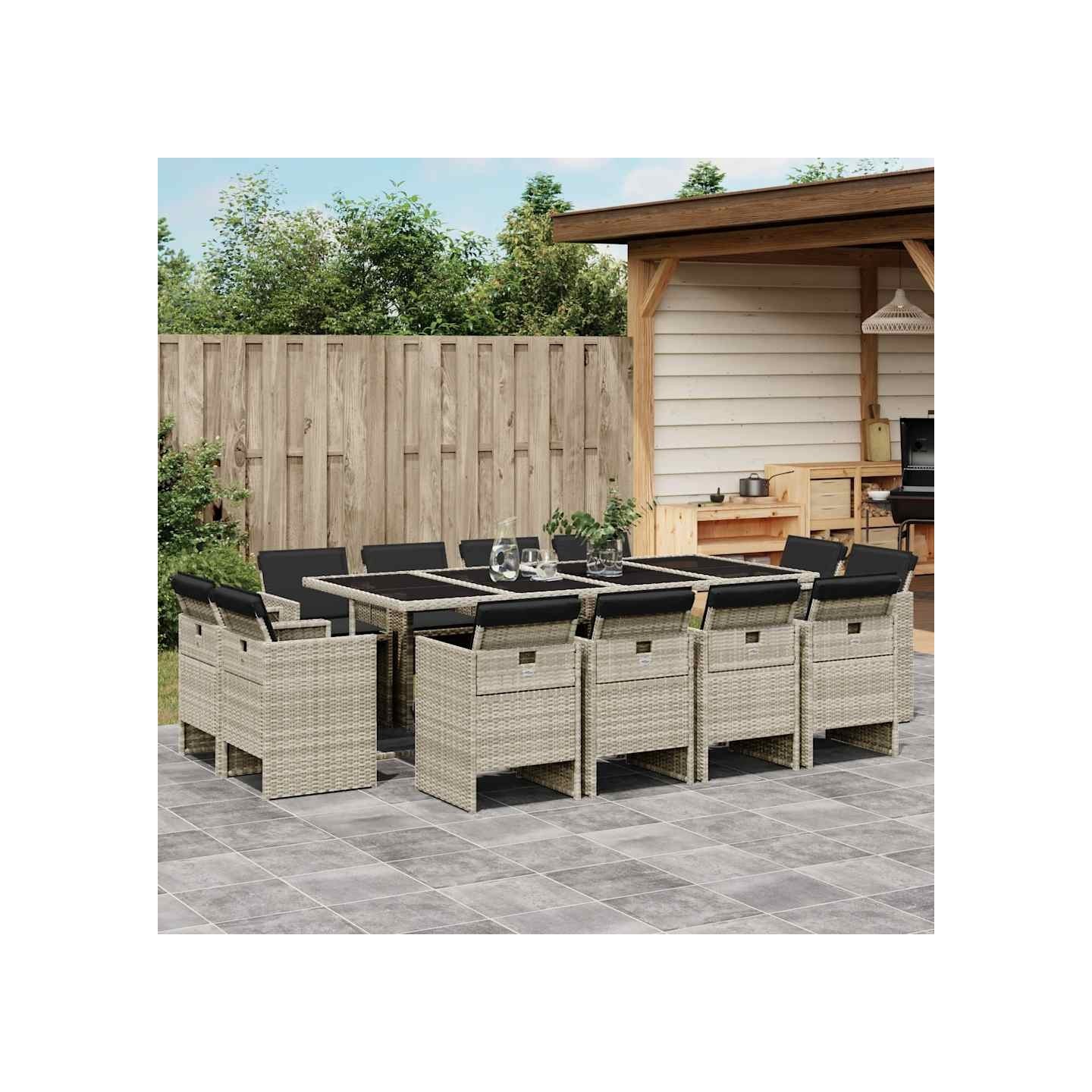 Ensemble à manger de jardin et coussins 13 pcs gris clair rotin