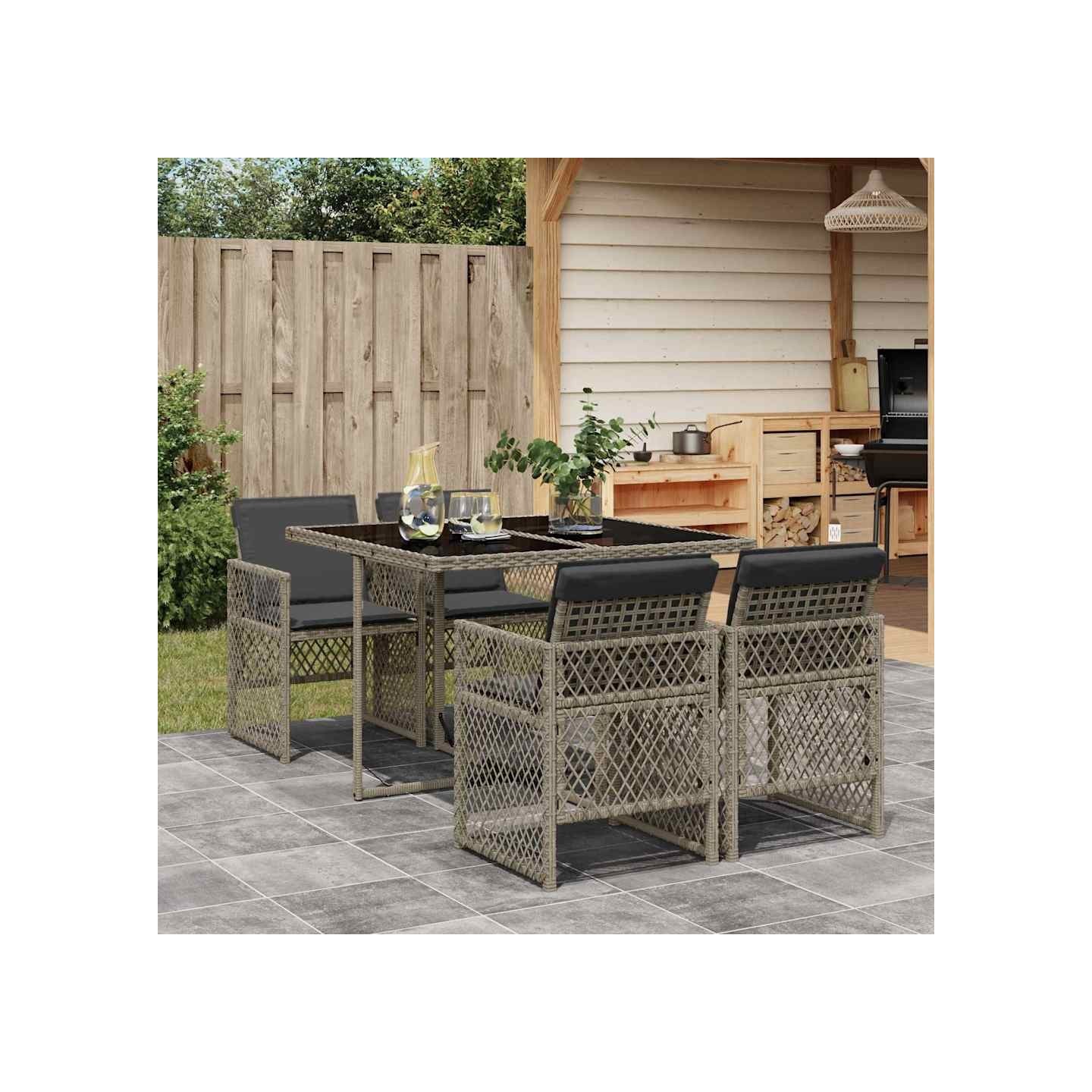 Ensemble à manger de jardin 5 pcs coussins gris résine tressée