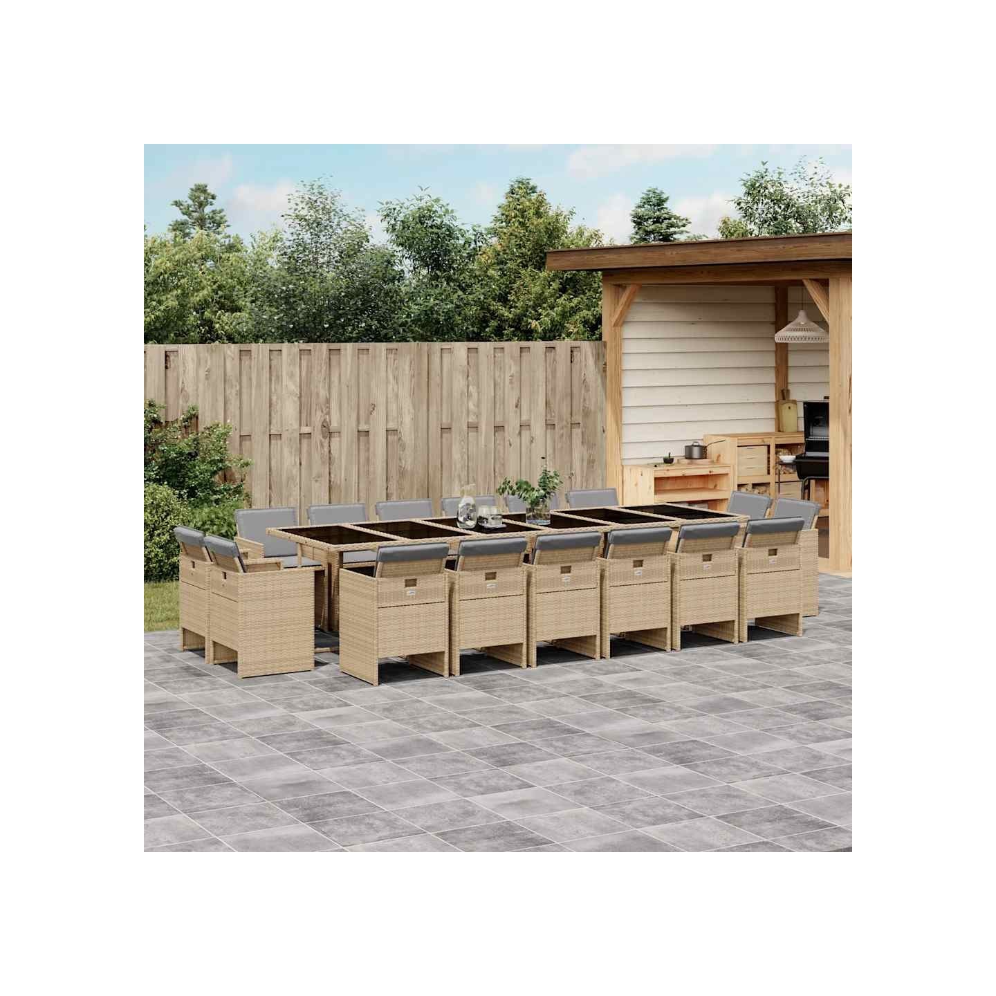 Ensemble à manger de jardin et coussins 17 pcs mélange beige