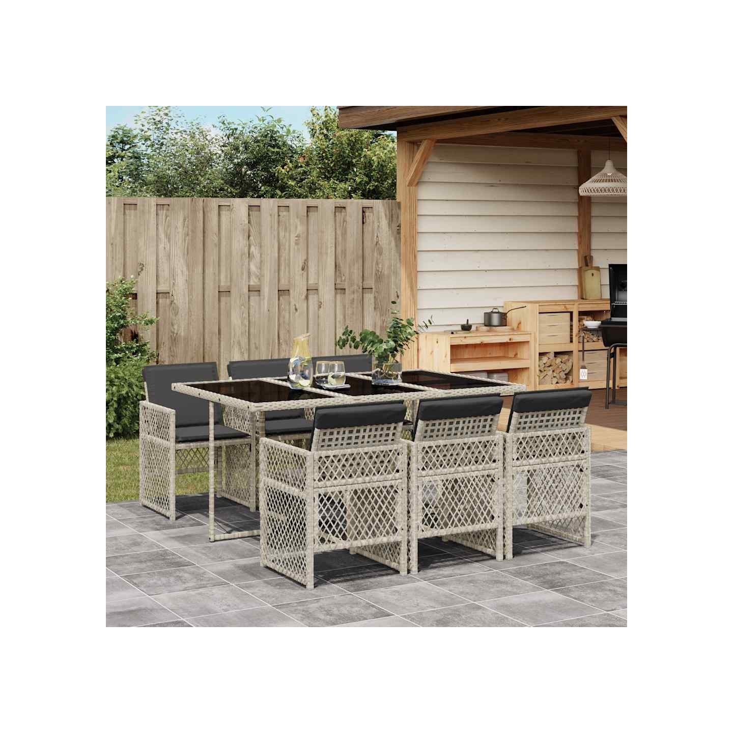 Ensemble à manger de jardin et coussins 7 pcs gris clair rotin