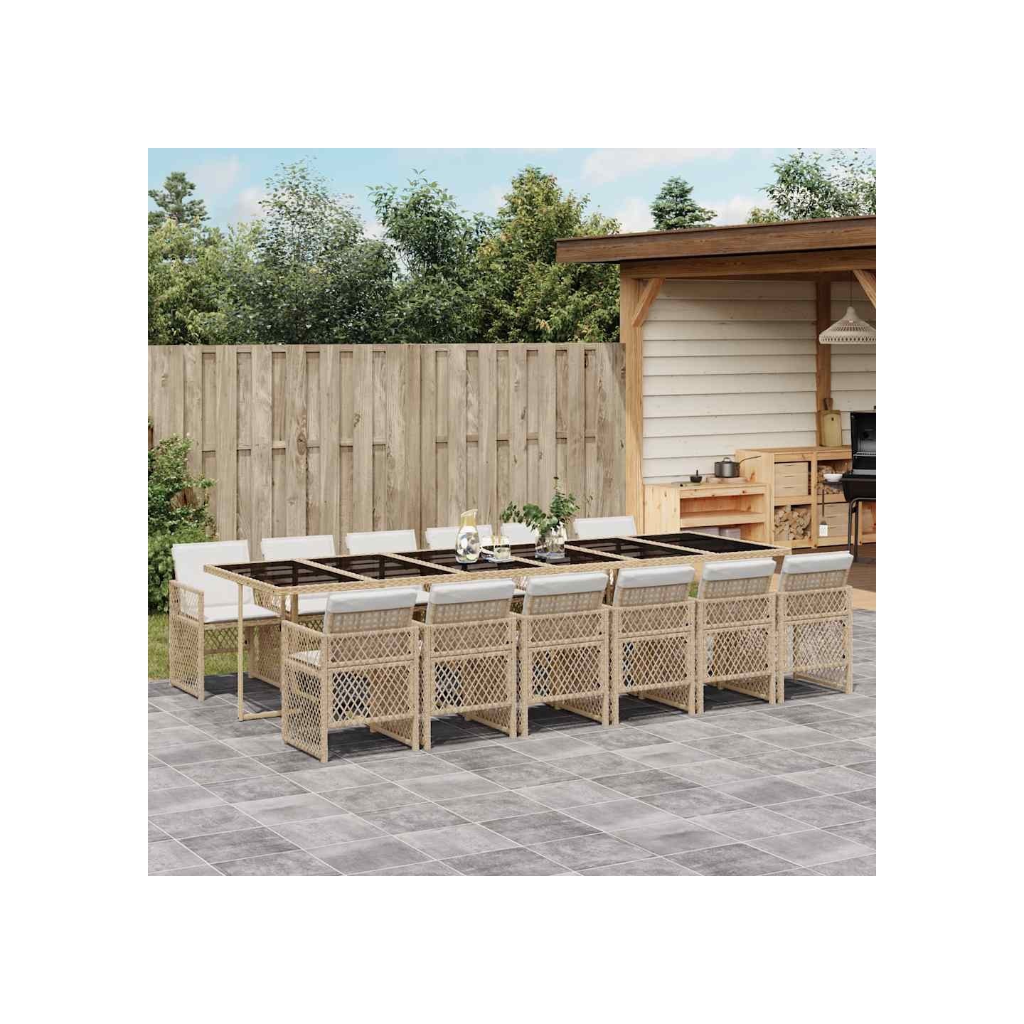 Ensemble à manger de jardin et coussins 13 pcs beige