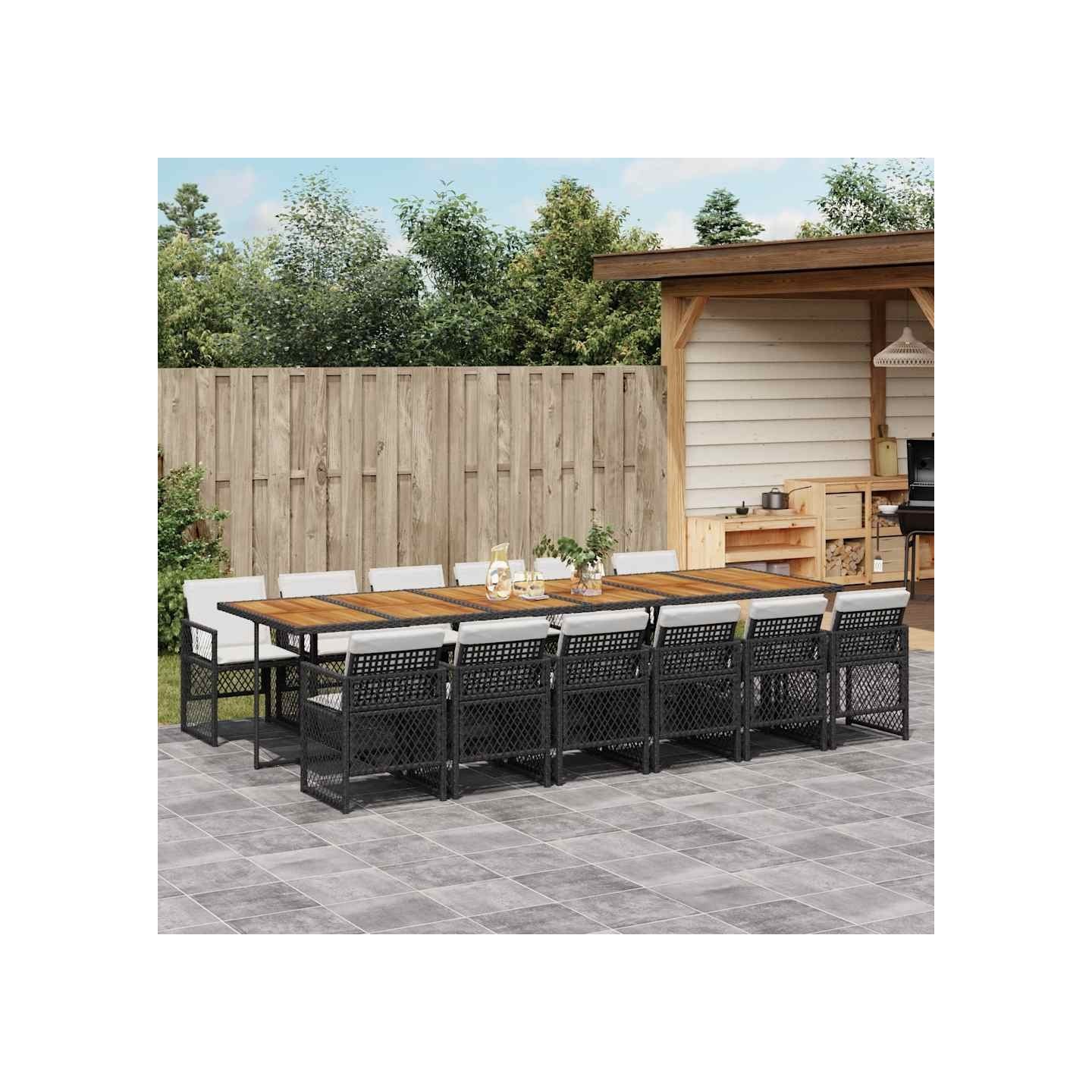 Ensemble à manger de jardin 13 pcs coussins noir résine tressée