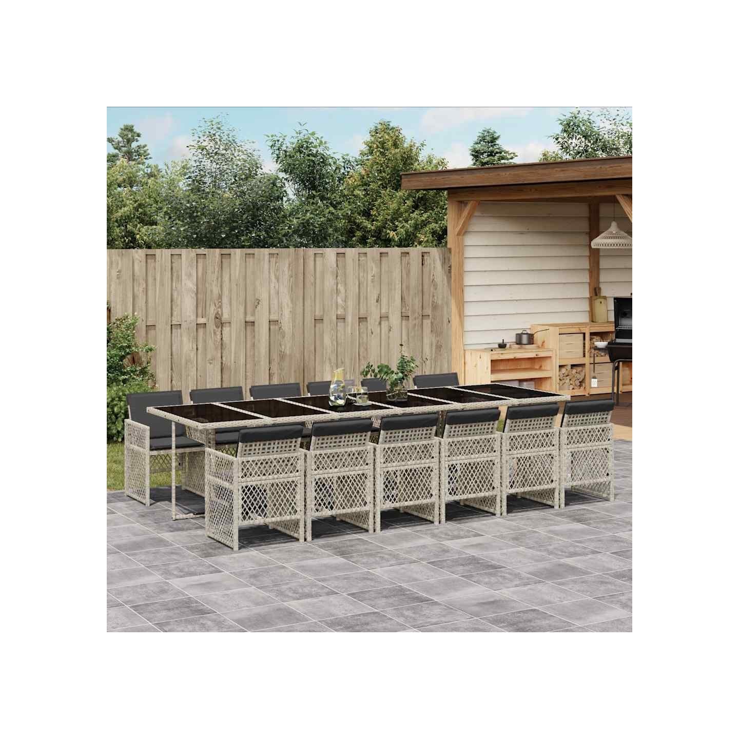 Ensemble à manger de jardin et coussins 13 pcs gris clair rotin