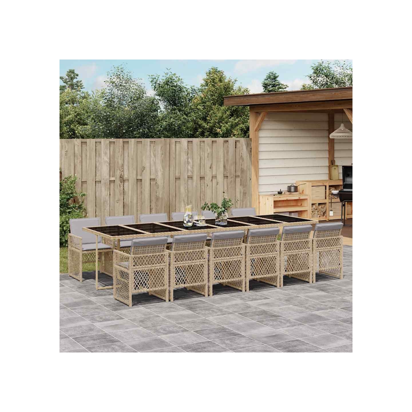 Ensemble à manger de jardin et coussins 13 pcs beige