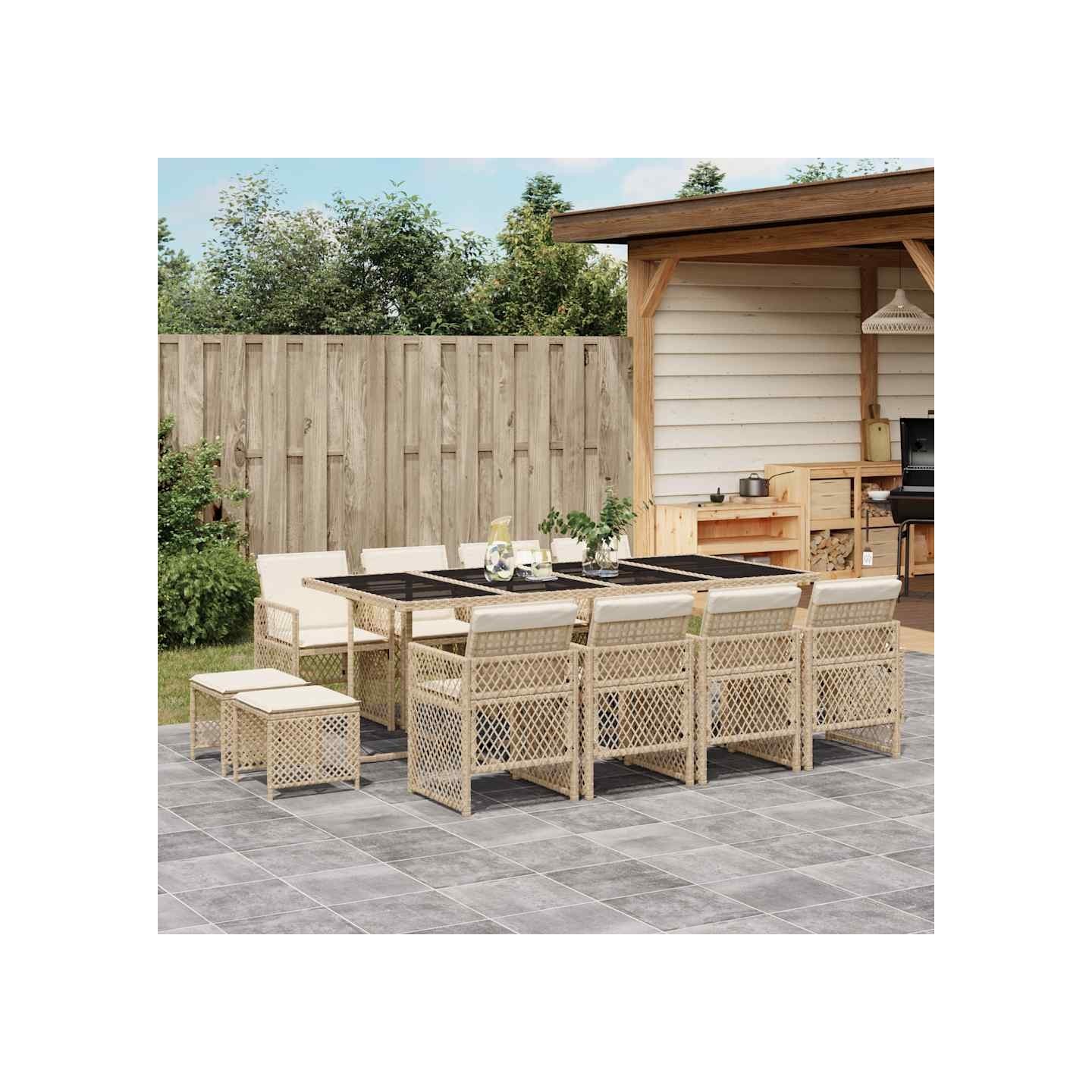 Ensemble à manger de jardin et coussins 13 pcs beige
