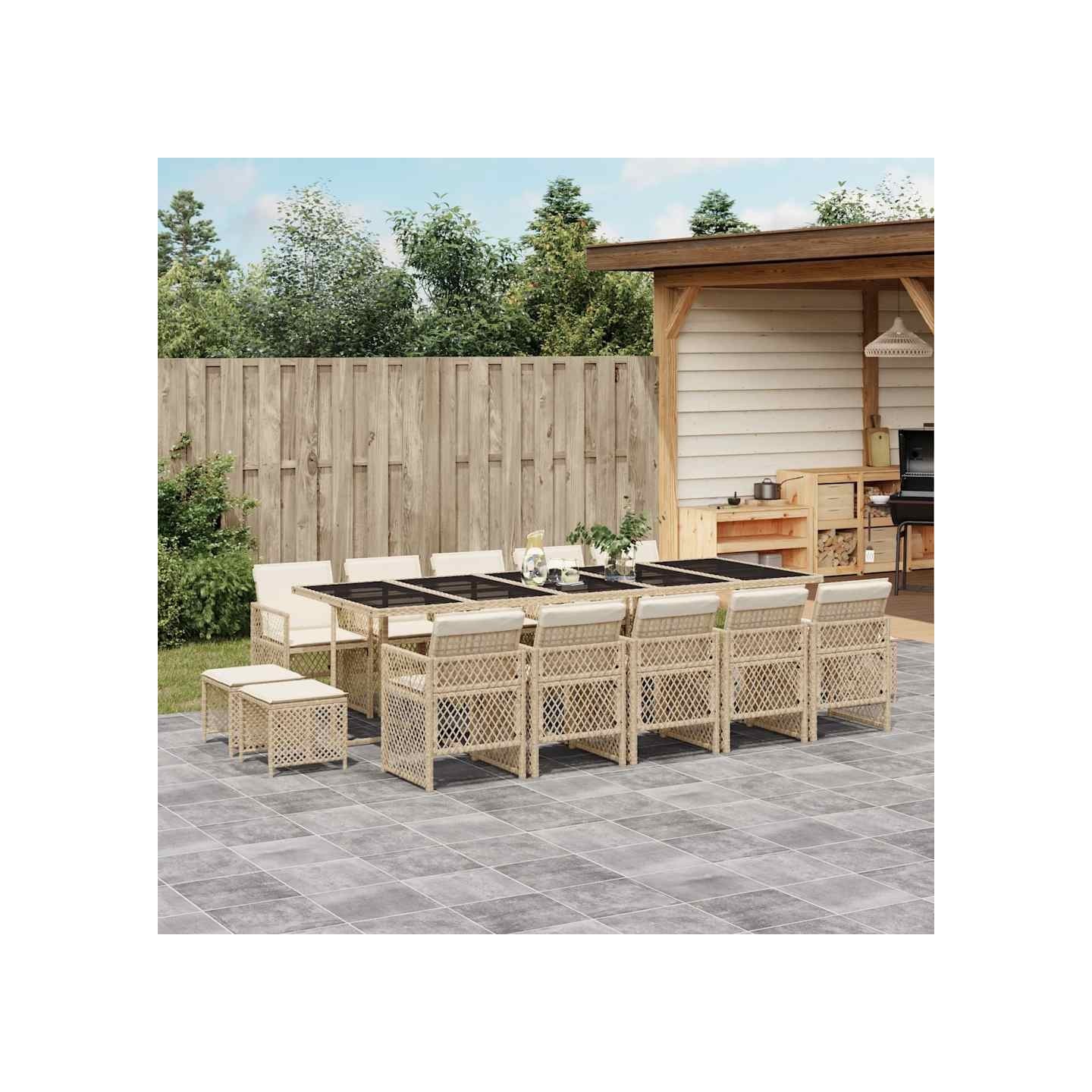 Ensemble à manger de jardin et coussins 15 pcs beige