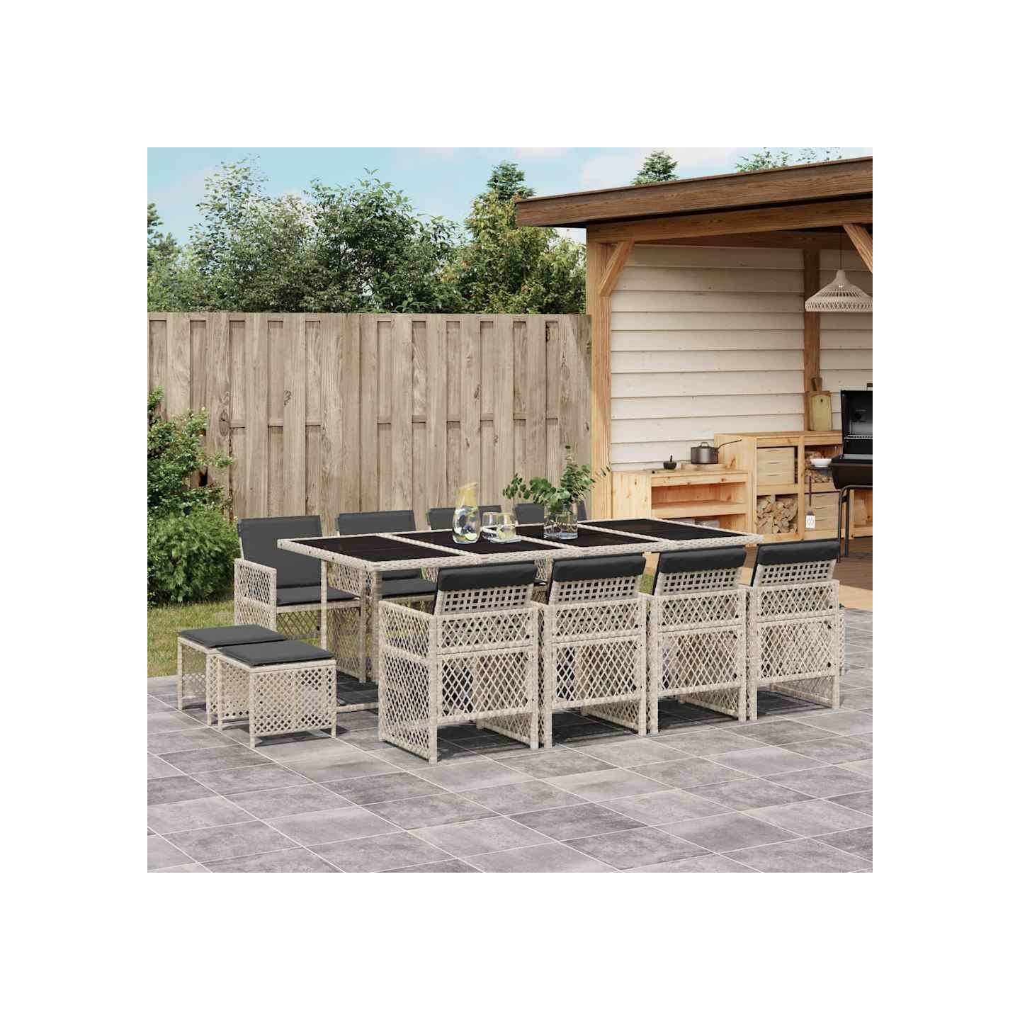 Ensemble à manger de jardin et coussins 13 pcs gris clair rotin