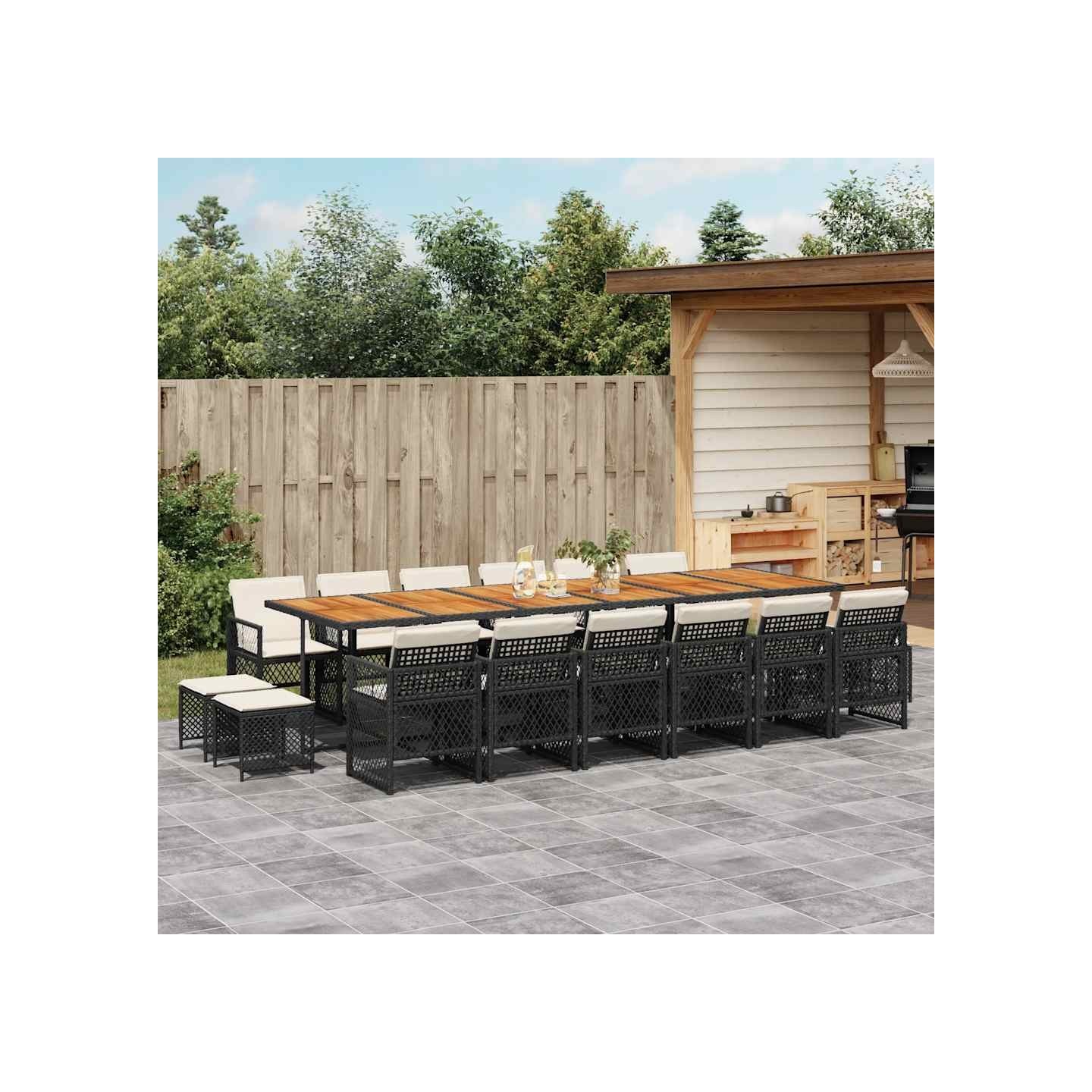 Ensemble à manger de jardin 17 pcs coussins noir résine tressée