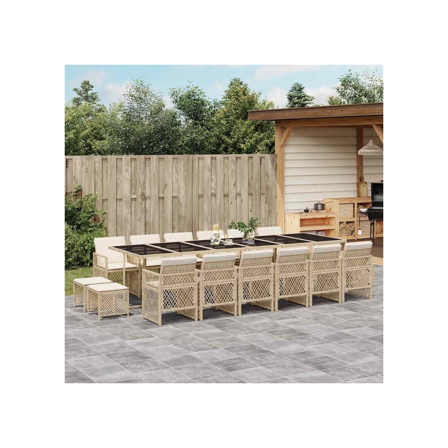 Ensemble à manger de jardin et coussins 17 pcs beige