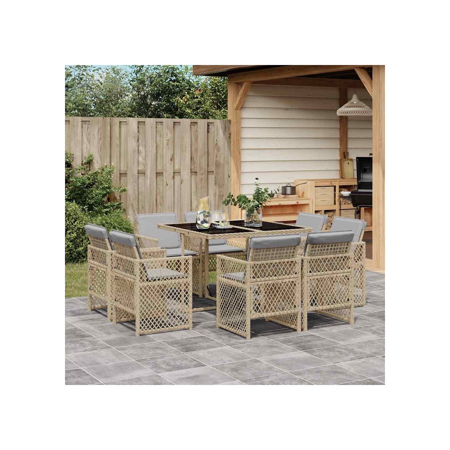 Ensemble à manger de jardin et coussins 9 pcs mélange beige
