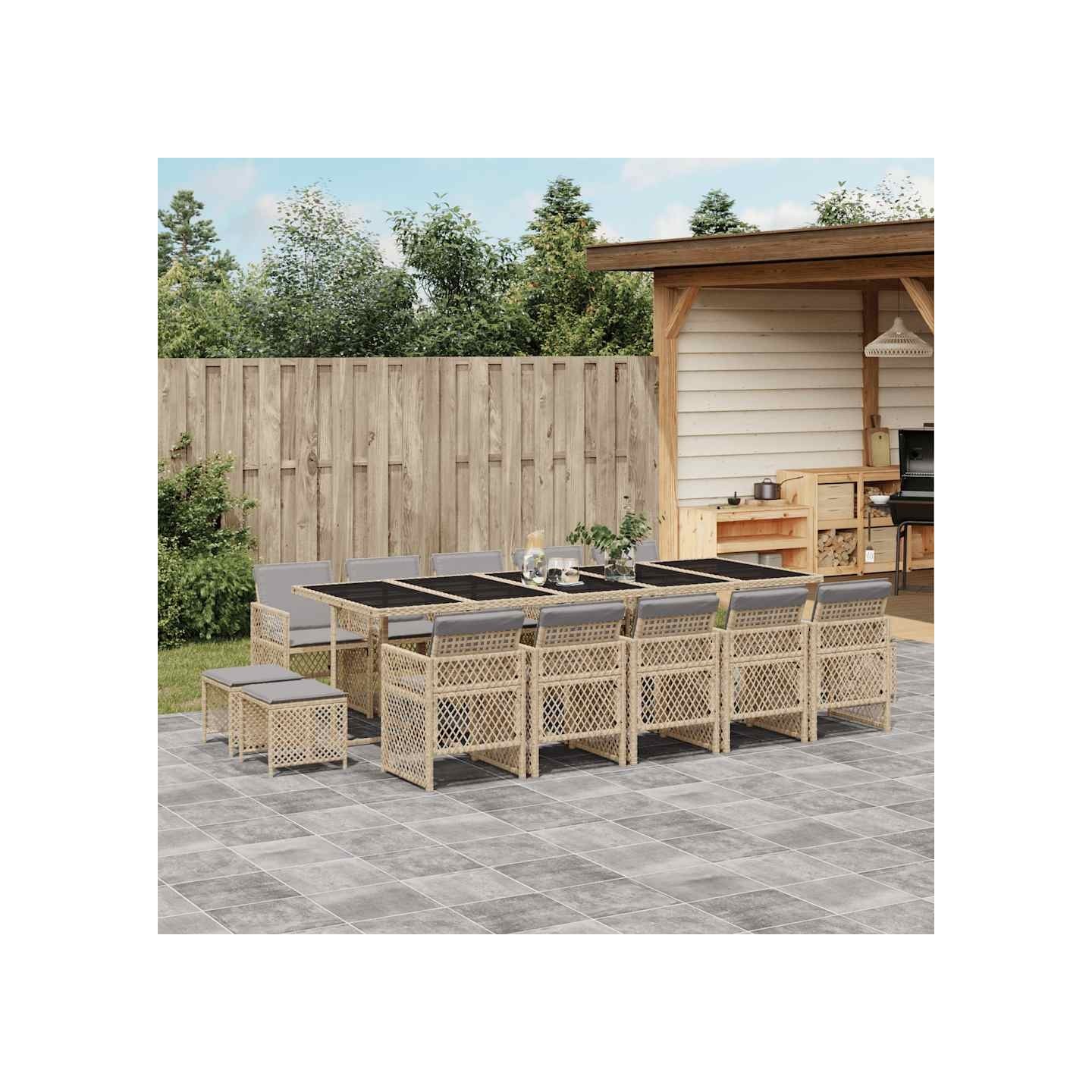 Ensemble à manger de jardin et coussins 15 pcs beige