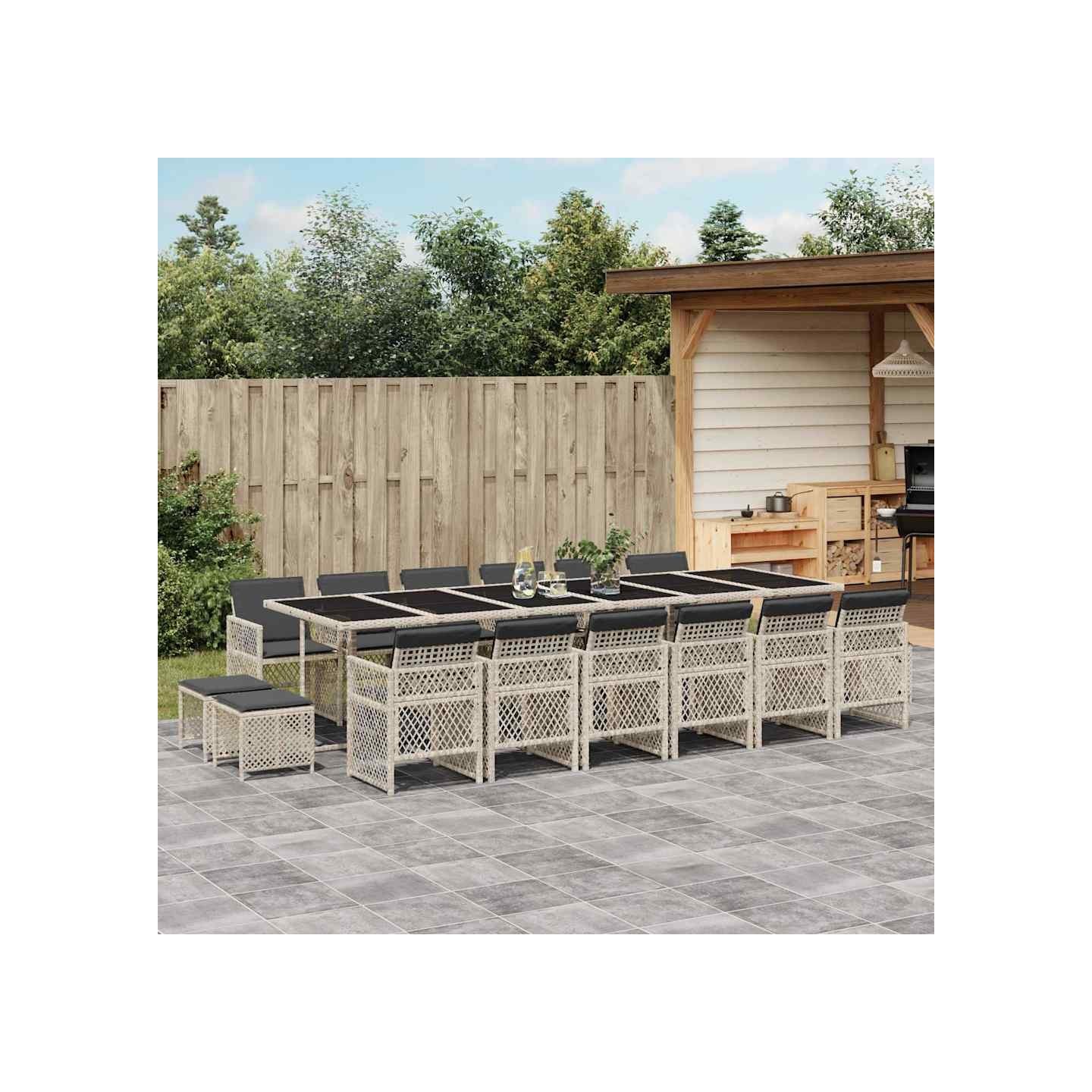 Ensemble à manger de jardin et coussins 17 pcs gris clair rotin
