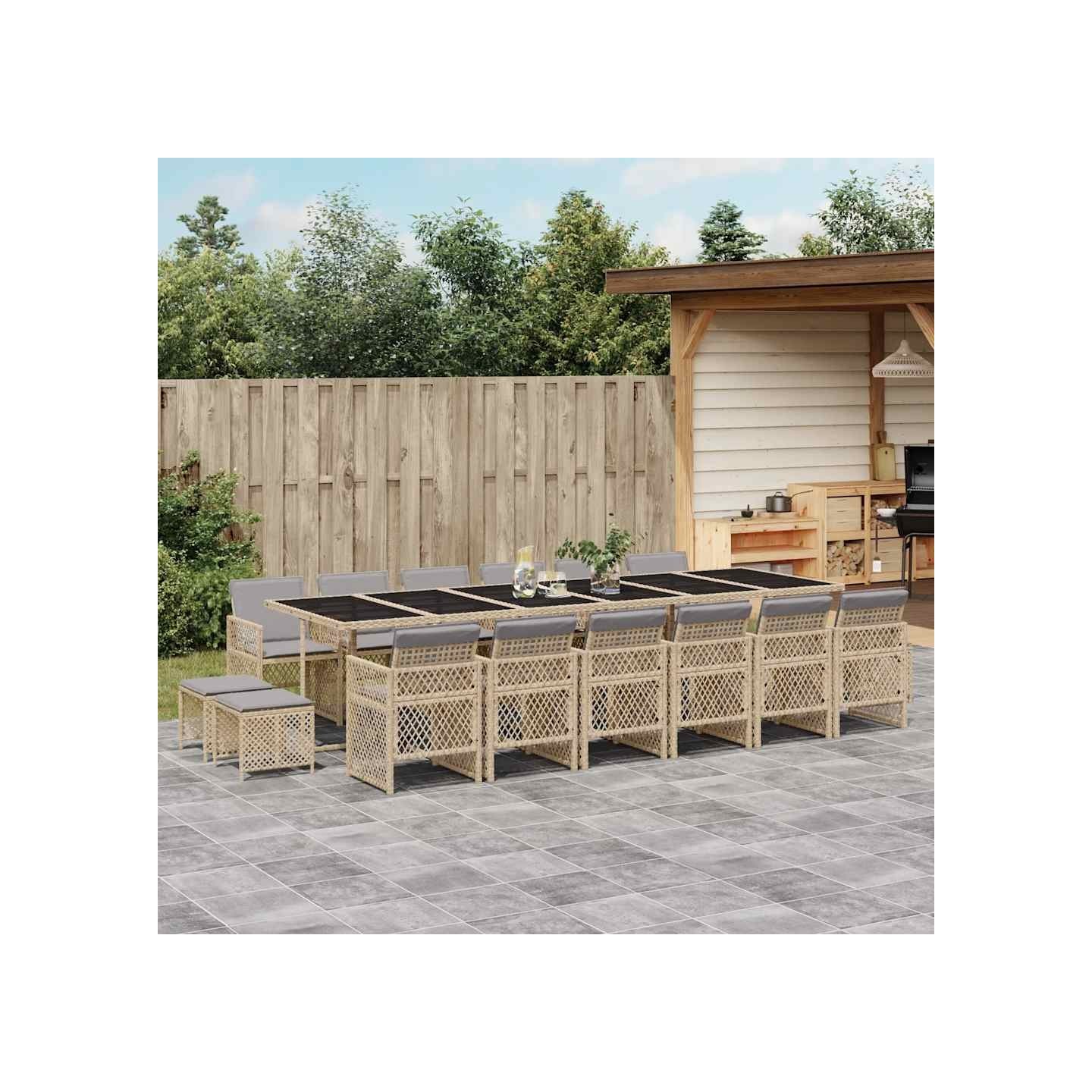 Ensemble à manger de jardin et coussins 17 pcs beige