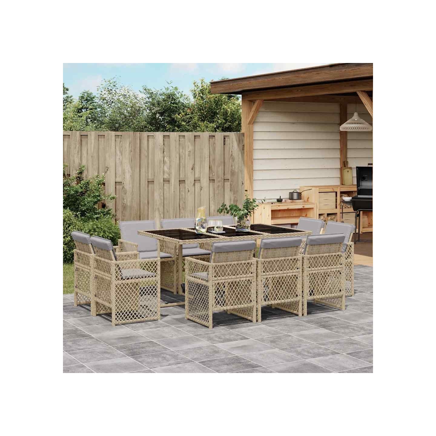 Ensemble à manger de jardin et coussins 11 pcs mélange beige