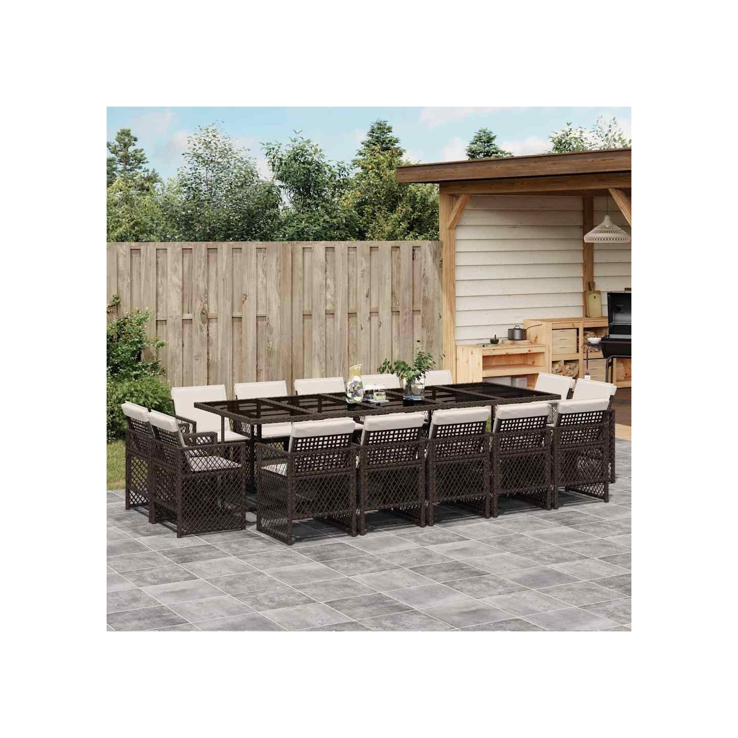 Ensemble à manger de jardin avec coussins 15 pcs marron rotin