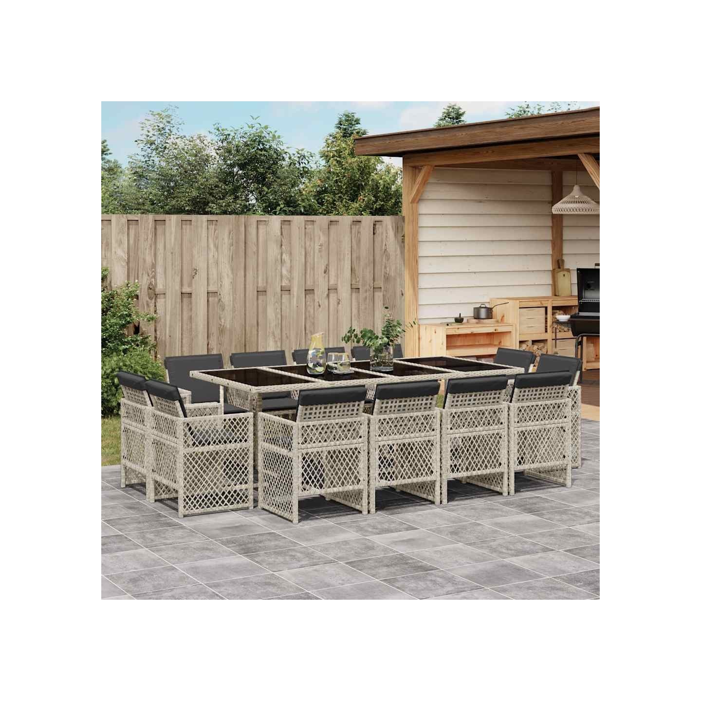 Ensemble à manger de jardin et coussins 13 pcs gris clair rotin