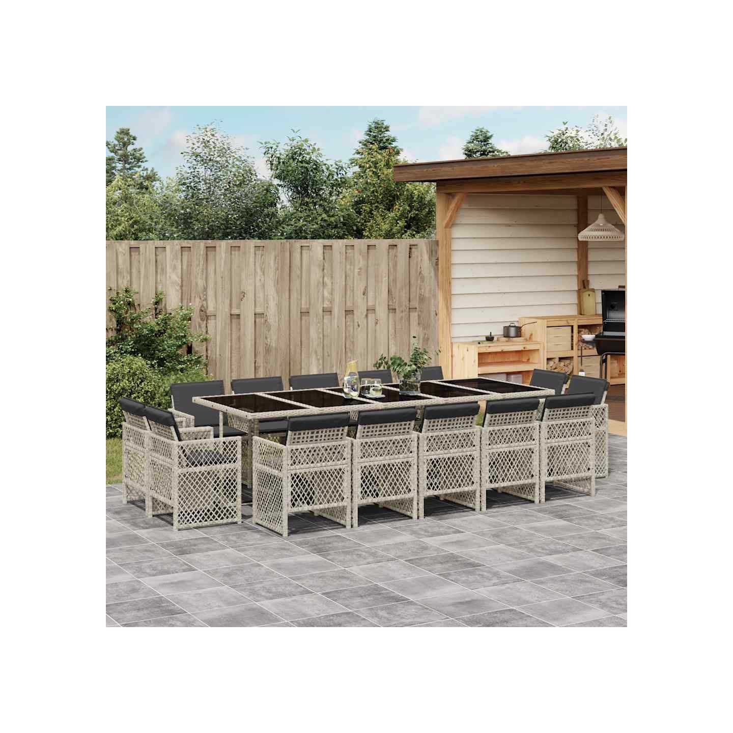 Ensemble à manger de jardin et coussins 15 pcs gris clair rotin