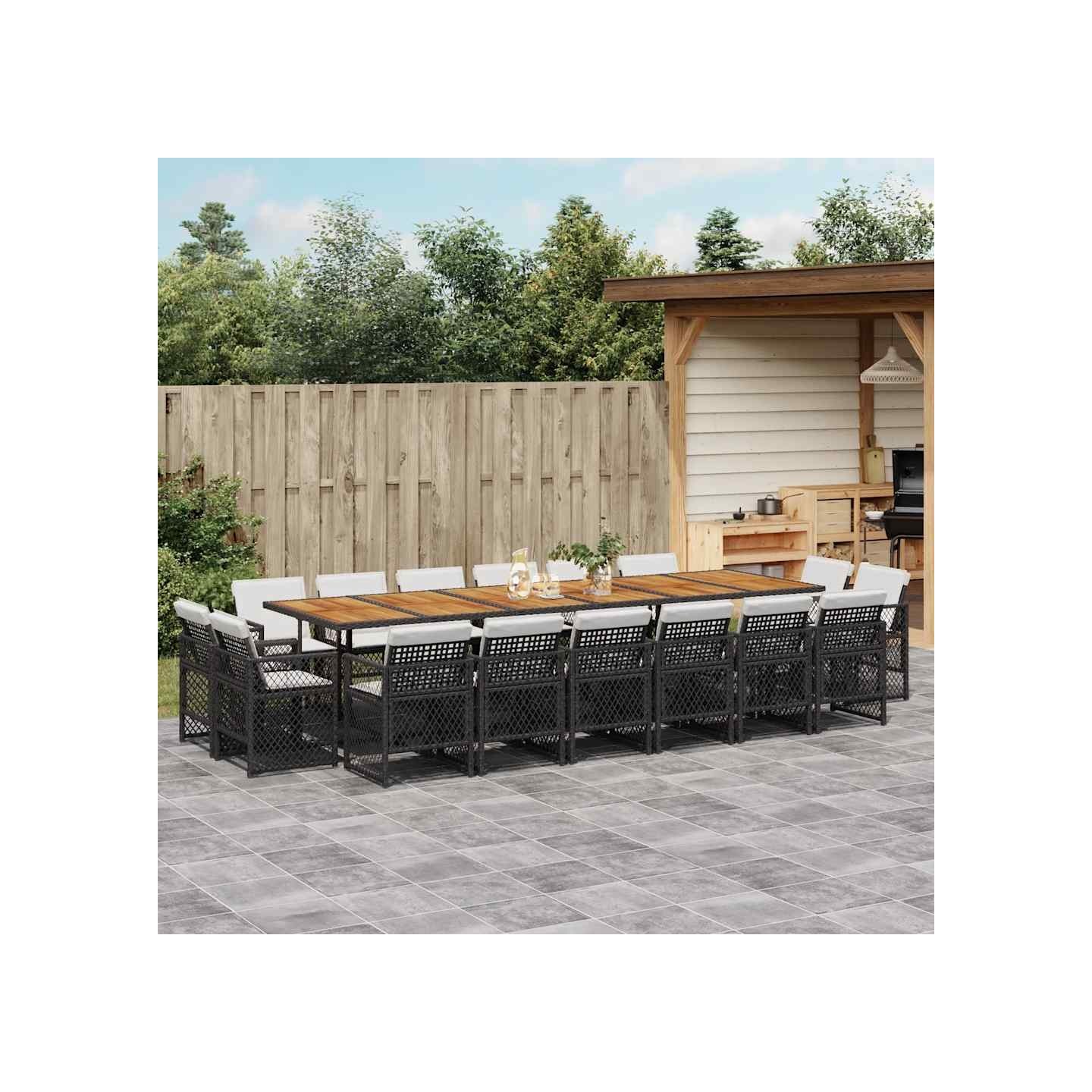 Ensemble à manger de jardin 17 pcs coussins noir résine tressée
