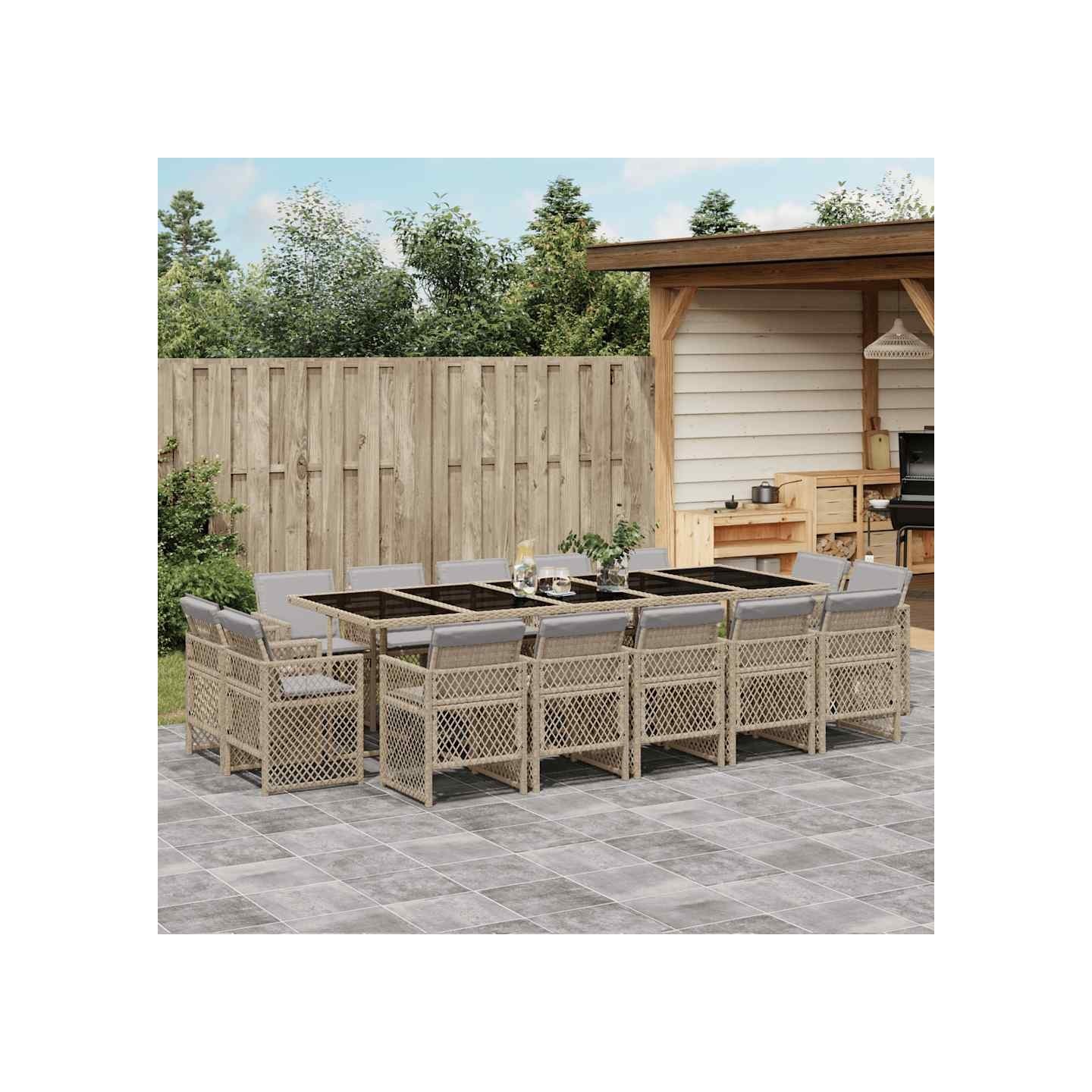 Ensemble à manger de jardin et coussins 15 pcs mélange beige