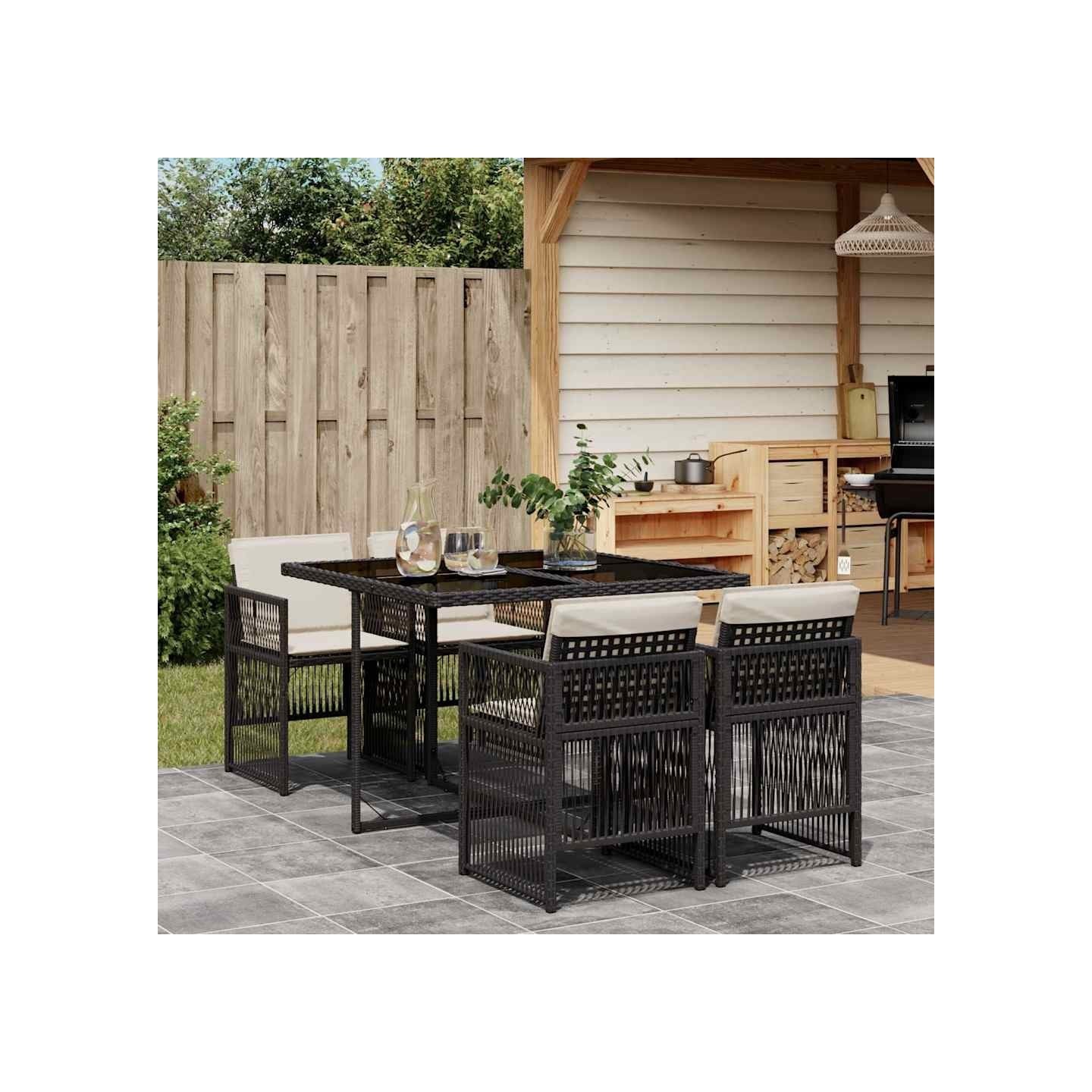 Ensemble à manger de jardin coussins 5pcs Noir Résine tressée