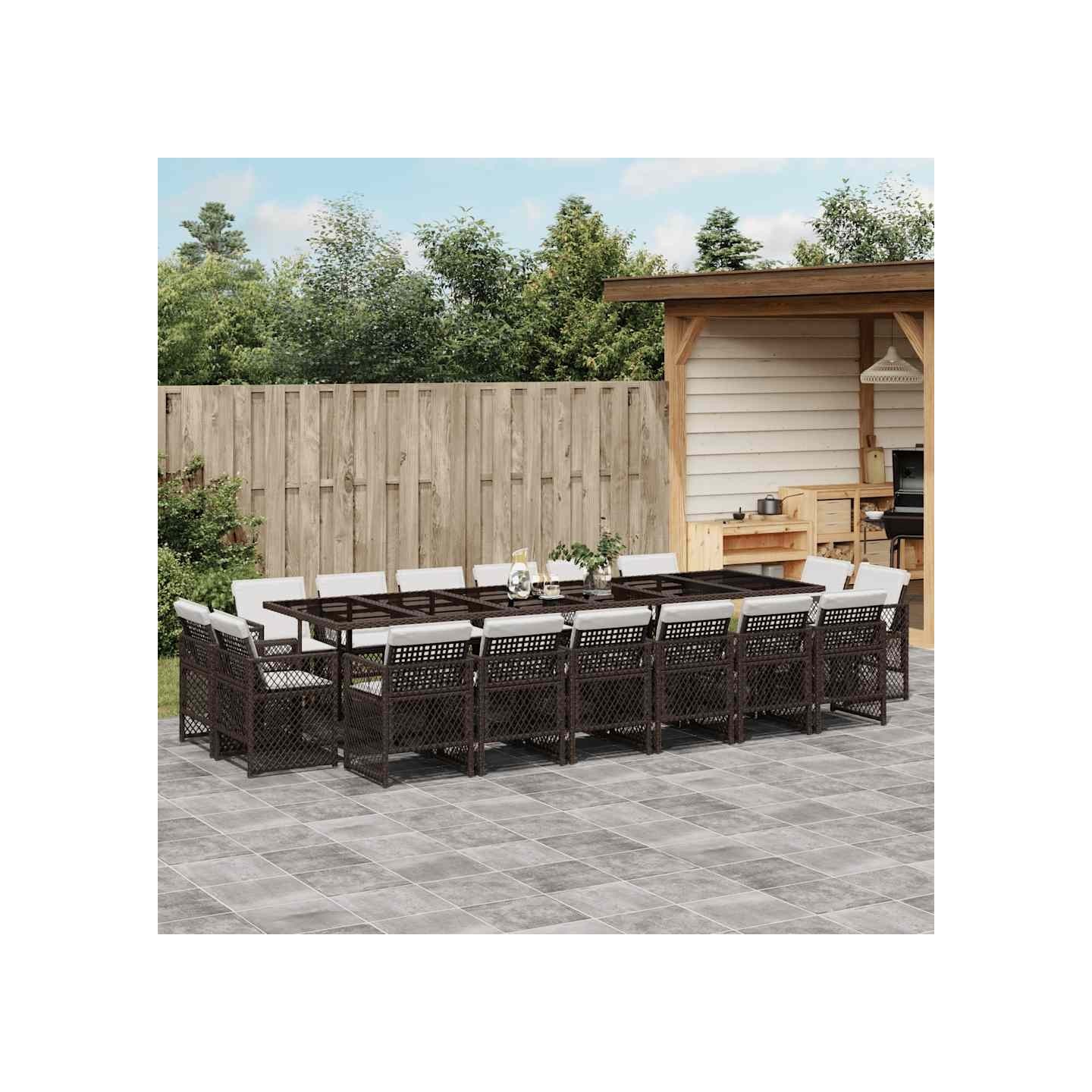 Ensemble à manger de jardin et coussins 17 pcs marron rotin