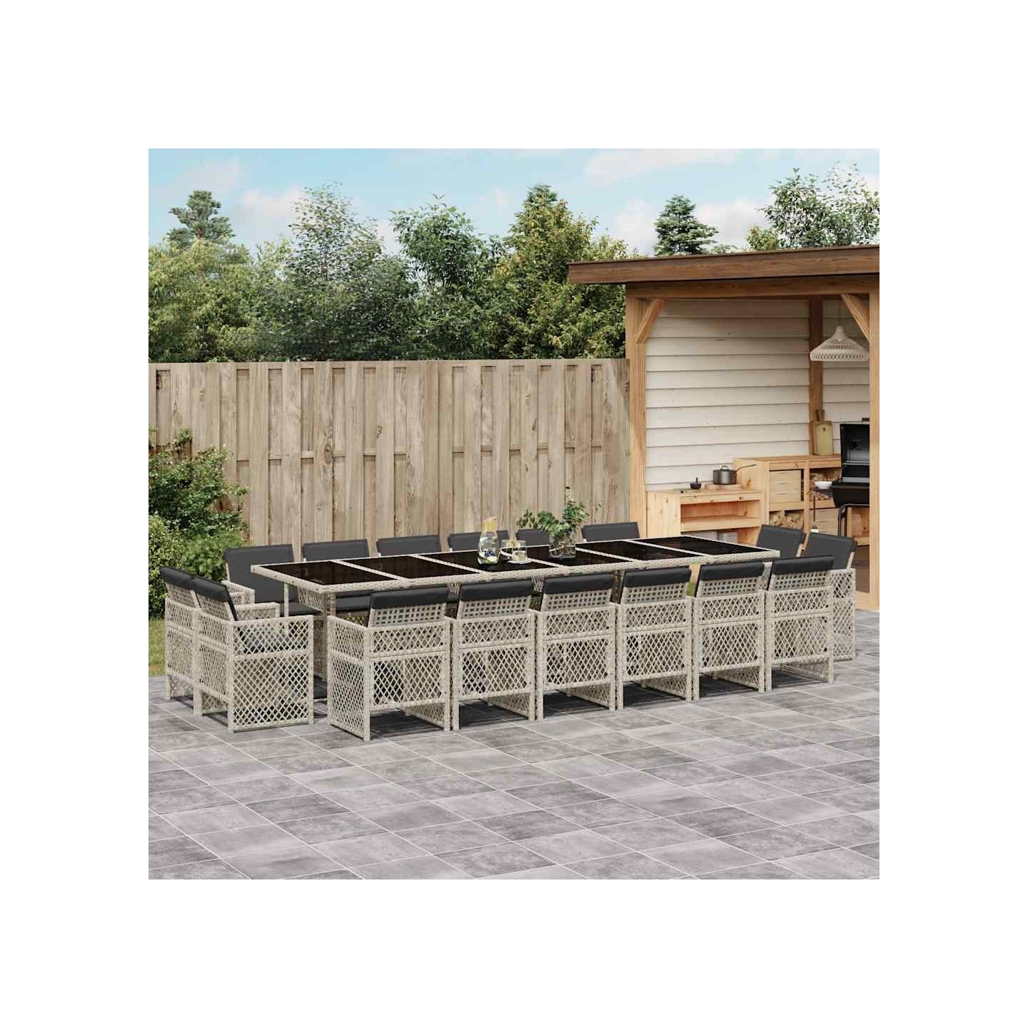 Ensemble à manger de jardin et coussins 17 pcs gris clair rotin