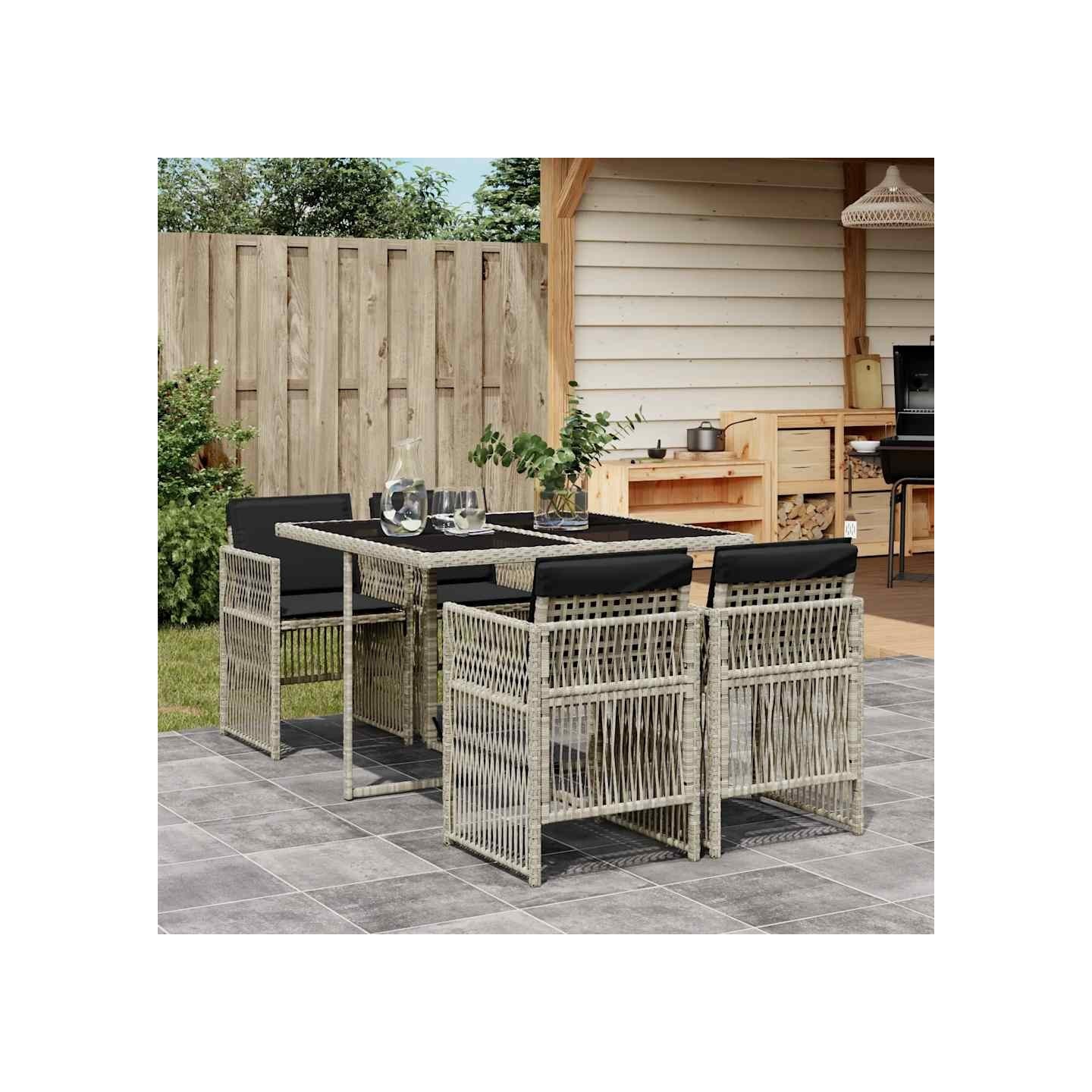 Ensemble à manger de jardin et coussins 5 pcs gris clair rotin