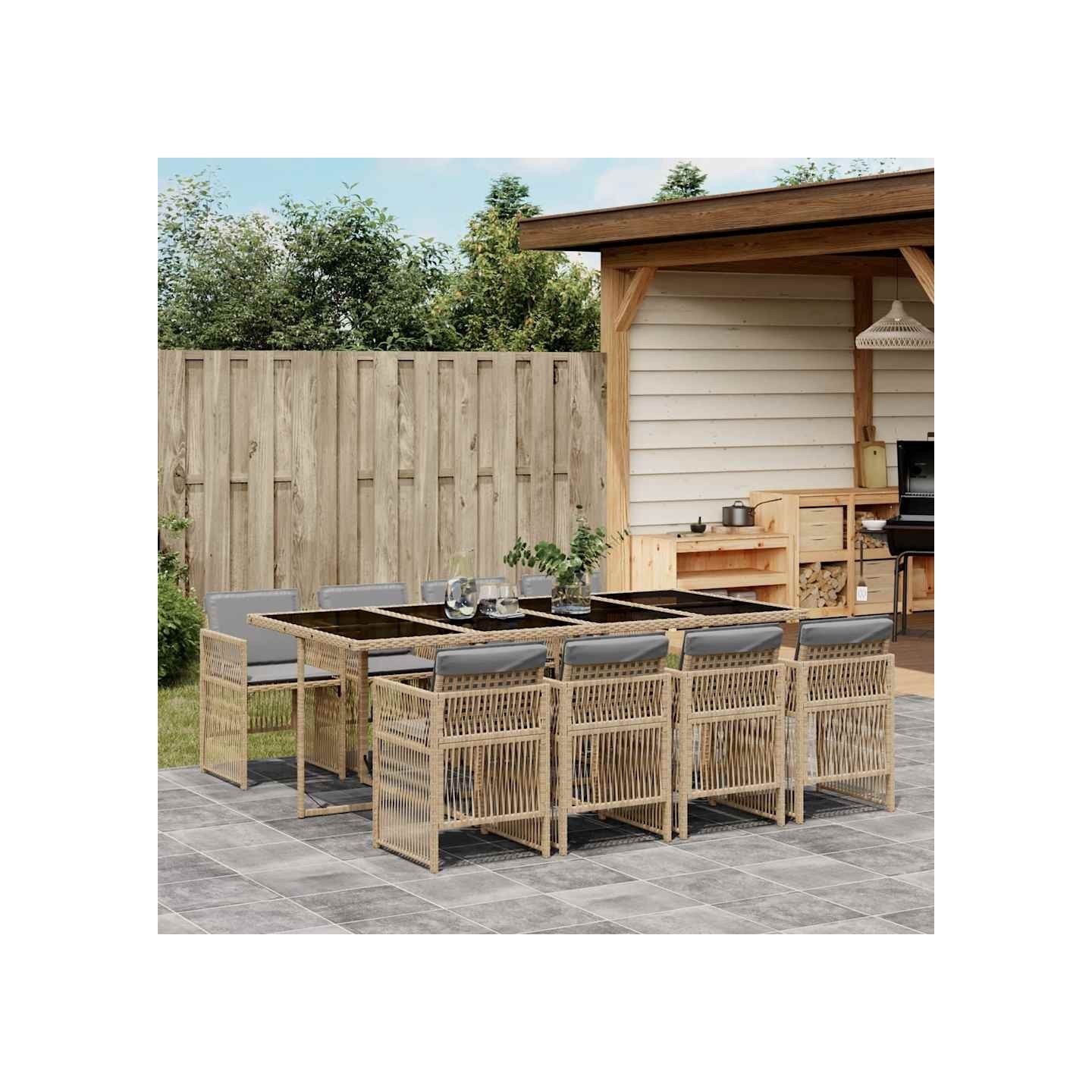 Ensemble à manger de jardin et coussins 9 pcs mélange beige