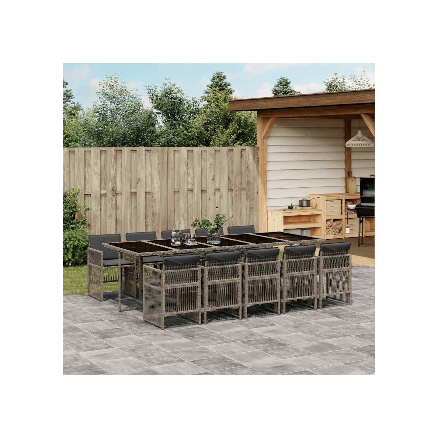 Ensemble à manger de jardin et coussins 11 pcs mélange beige