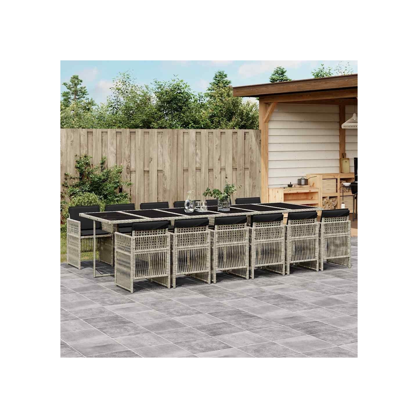 Ensemble à manger de jardin et coussins 13 pcs gris clair rotin