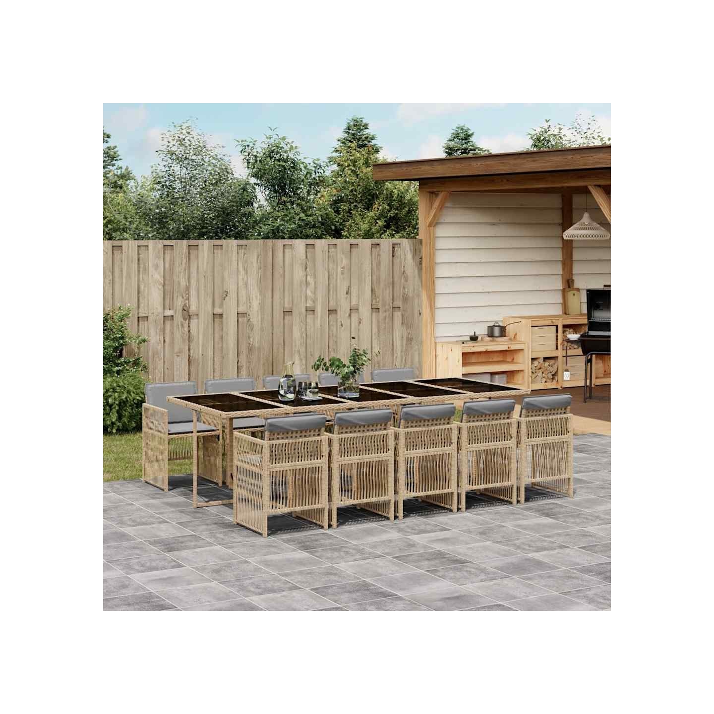 Ensemble à manger de jardin 11pcs avec coussins gris poly rotin