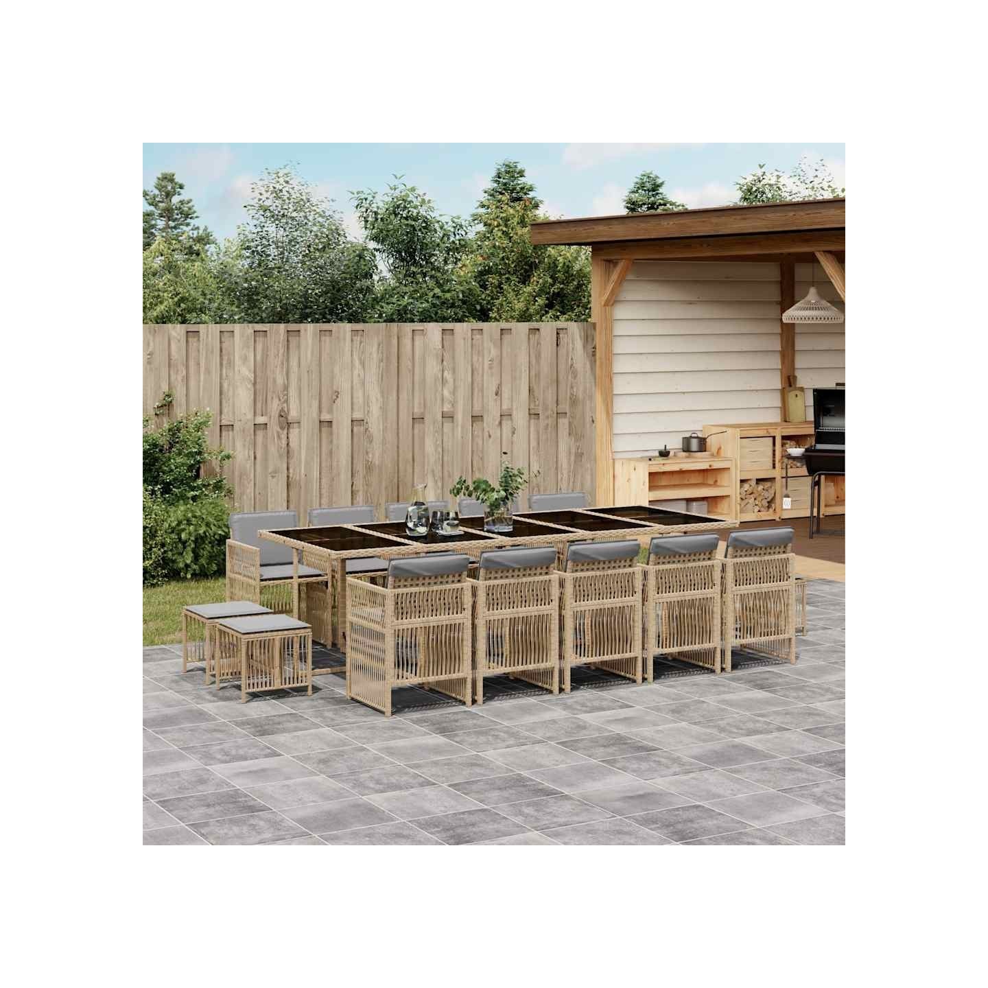 Ensemble à manger de jardin et coussins 15 pcs mélange beige