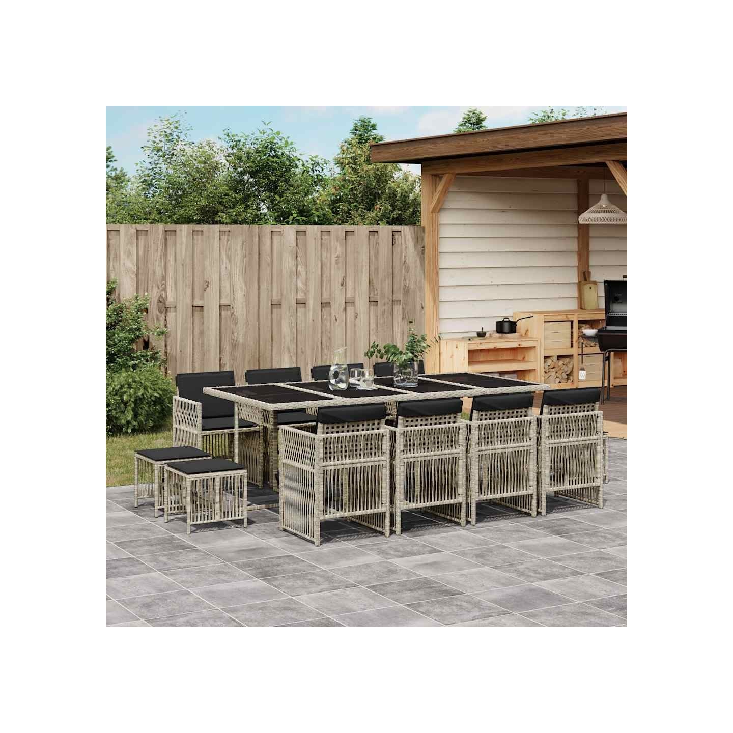 Ensemble à manger de jardin et coussins 13 pcs gris clair rotin