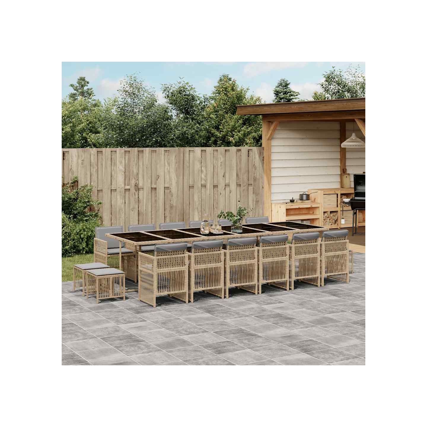 Ensemble à manger de jardin et coussins 17 pcs mélange beige
